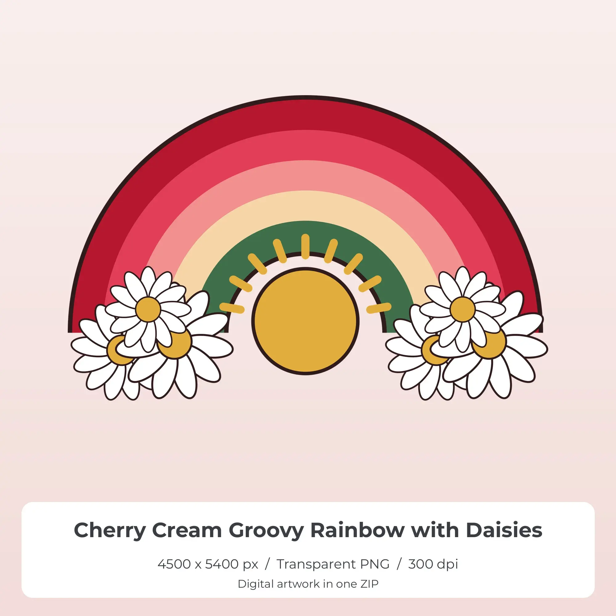 Cherry Cream Groovy Rainbow with Daisies Sublimation PNG for Shirts preview