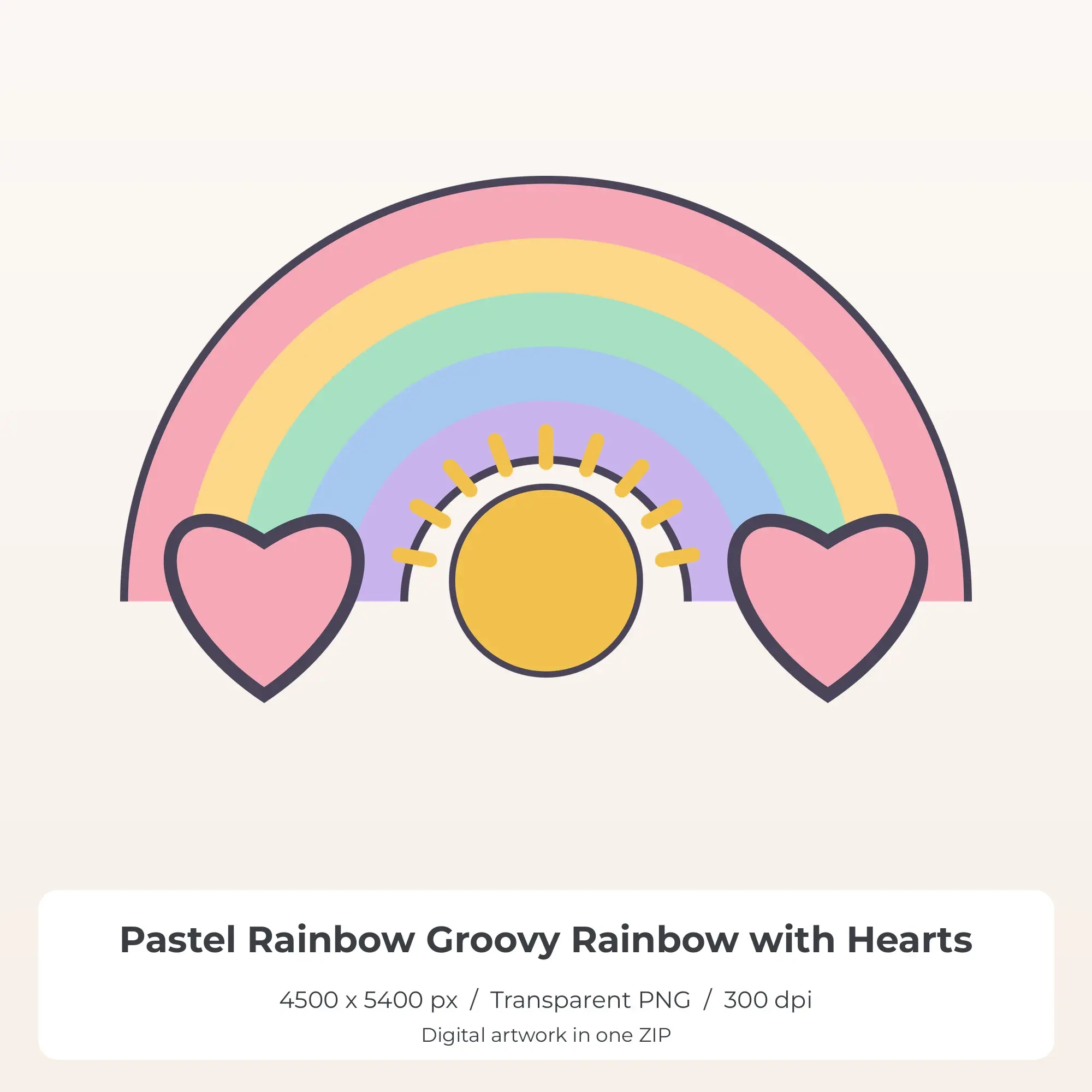 Pastel Rainbow Groovy Rainbow with Hearts Sublimation PNG for Shirts preview