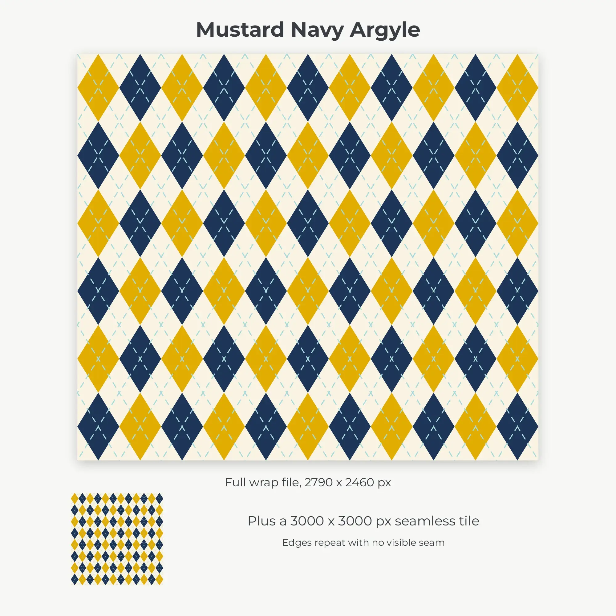 Mustard Navy Argyle Tumbler Wrap PNG, 20oz Sublimation, preview 2 of 2