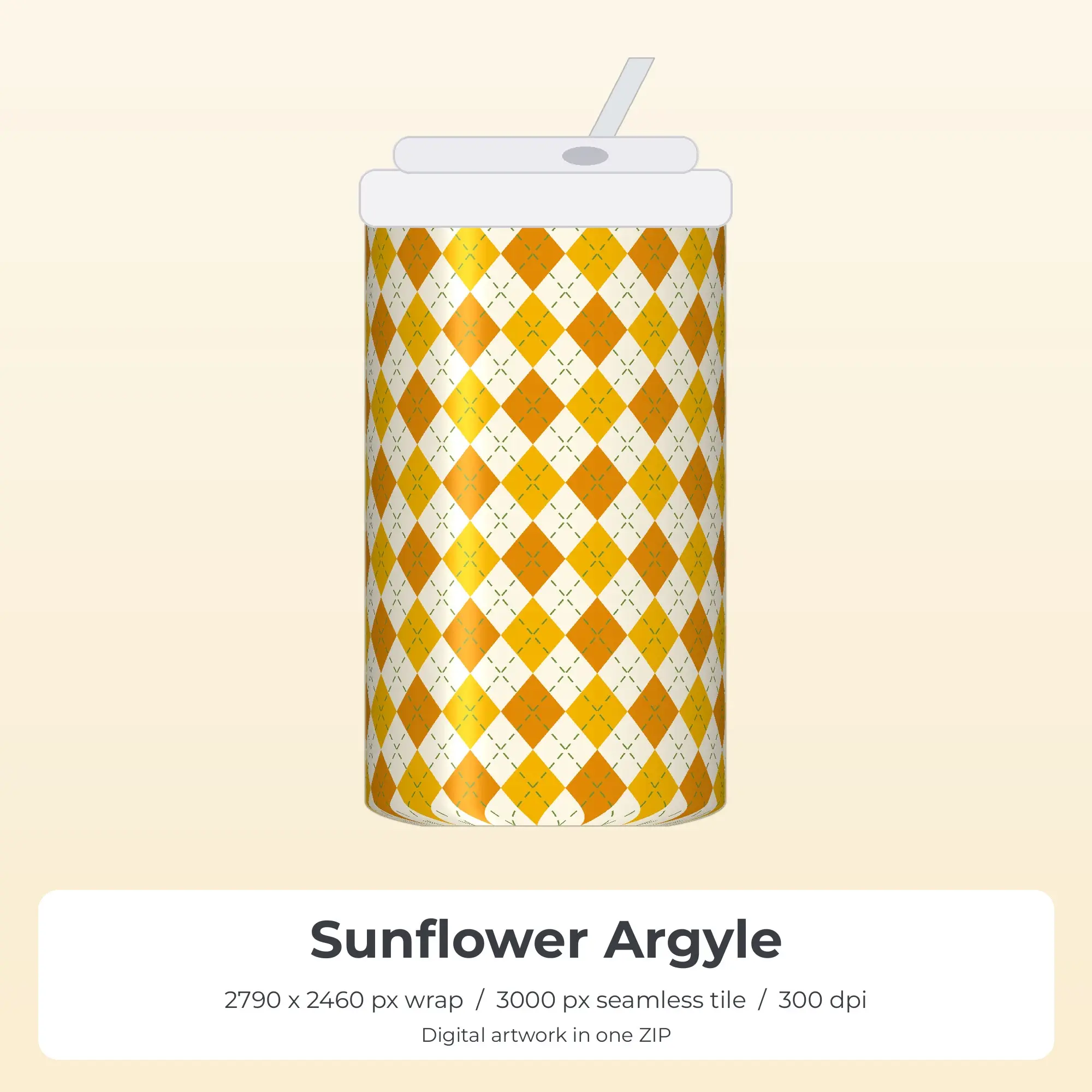 Sunflower Argyle Tumbler Wrap PNG, 20oz Sublimation preview