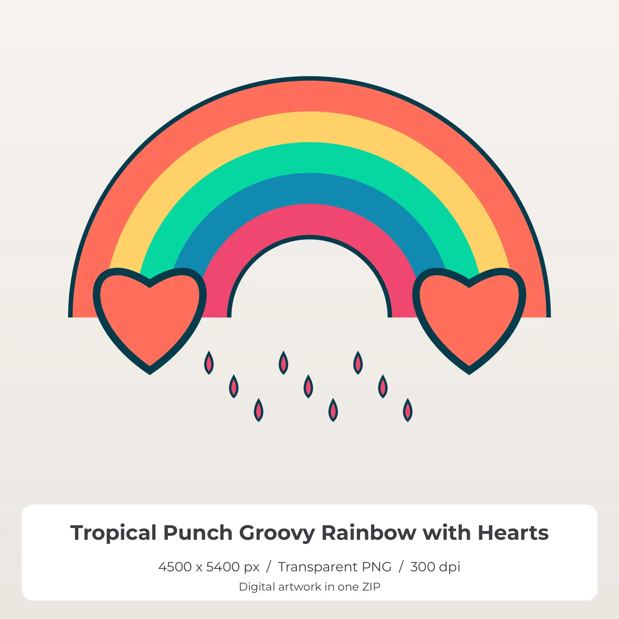 Tropical Punch Groovy Rainbow with Hearts Sublimation PNG for Shirts preview
