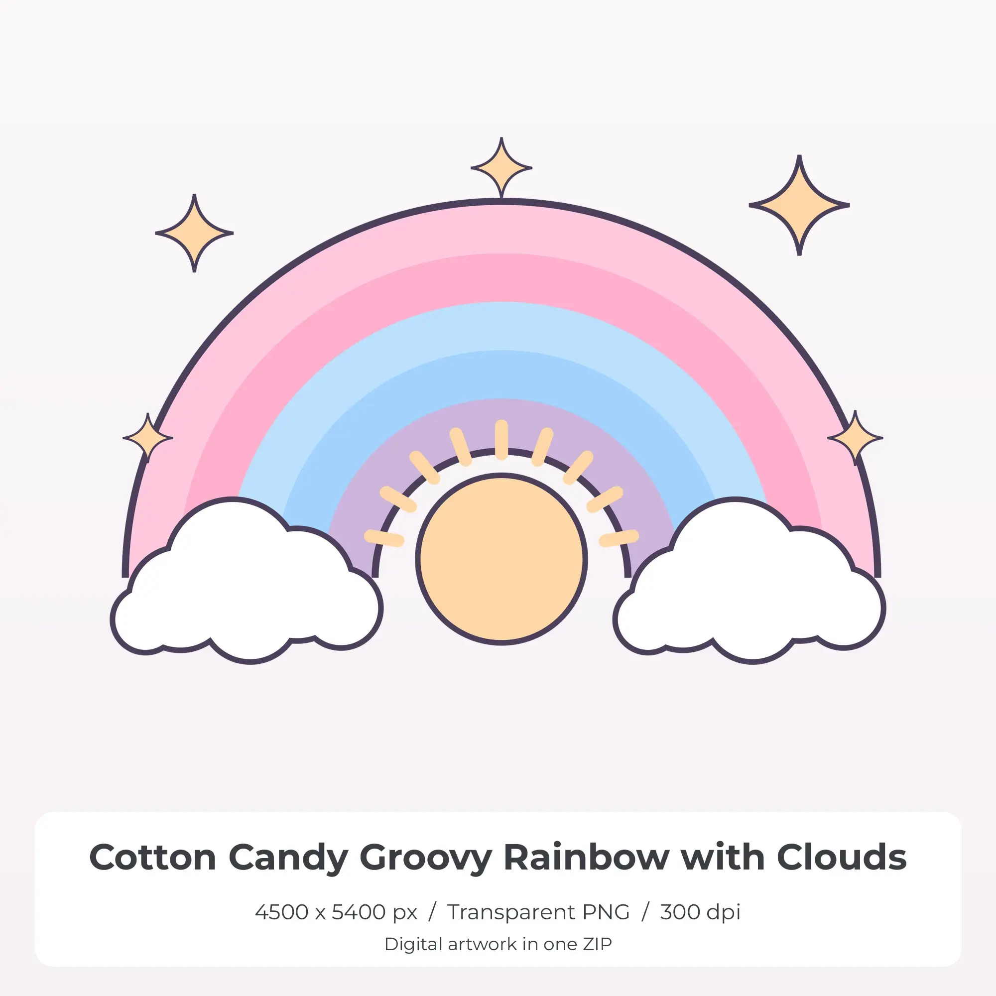 Cotton Candy Groovy Rainbow with Clouds Sublimation PNG for Shirts preview