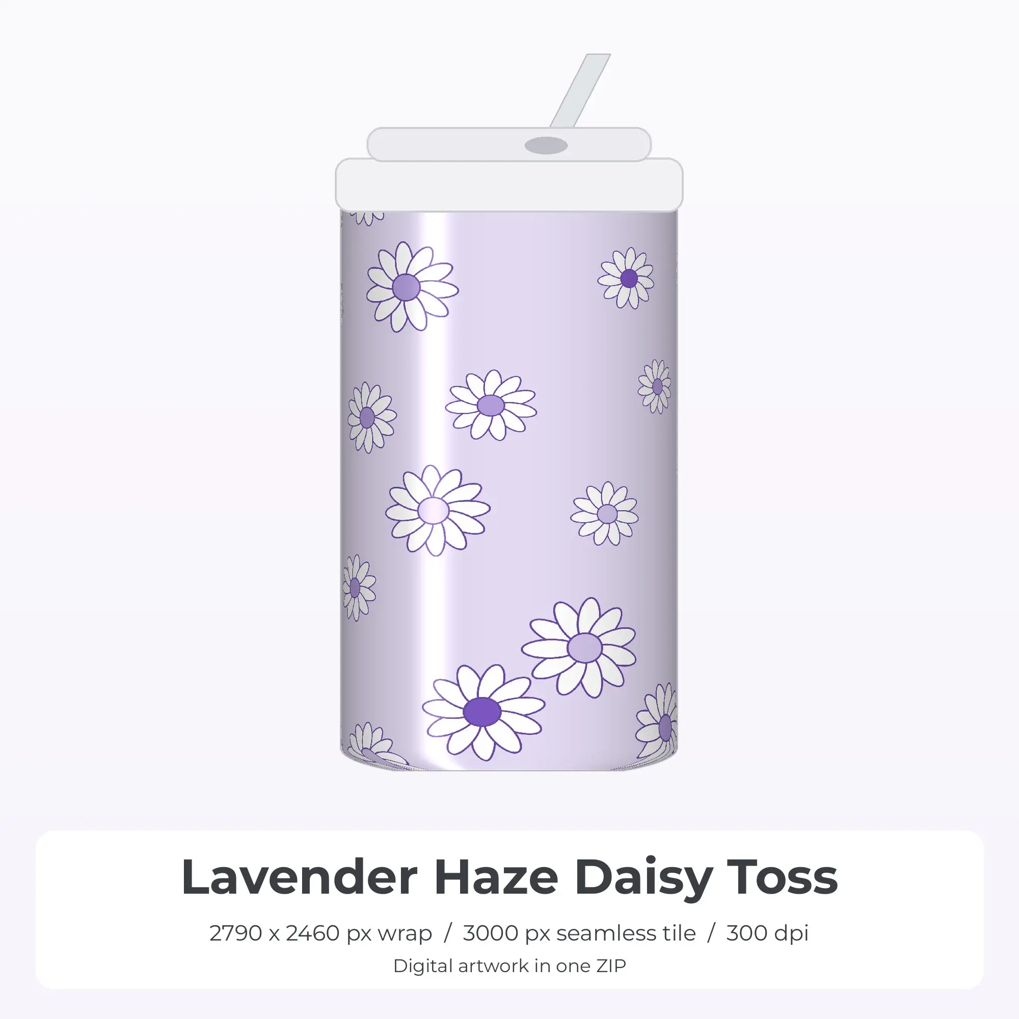 Lavender Haze Daisy Toss Tumbler Wrap PNG, 20oz Sublimation preview