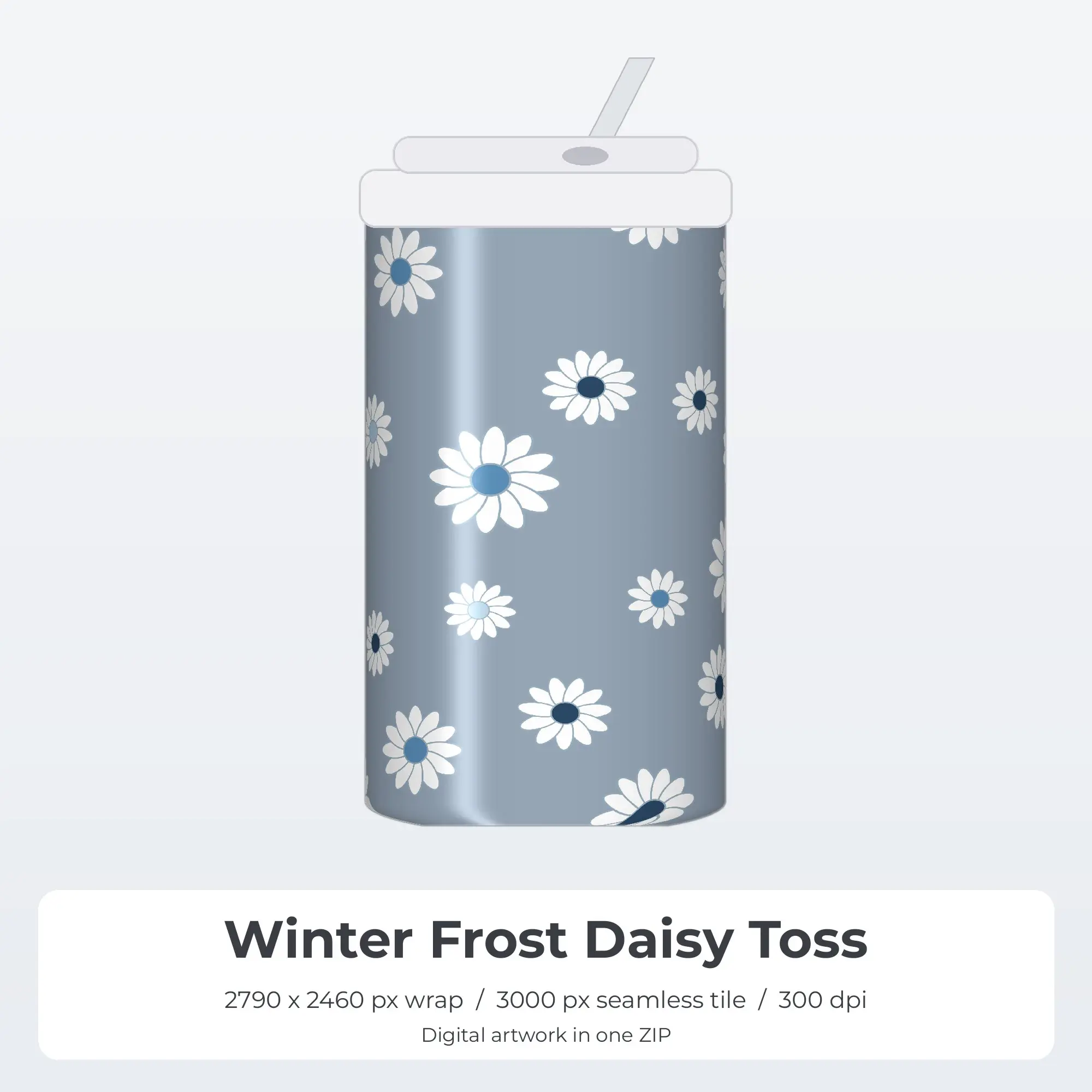 Winter Frost Daisy Toss Tumbler Wrap PNG, 20oz Sublimation preview