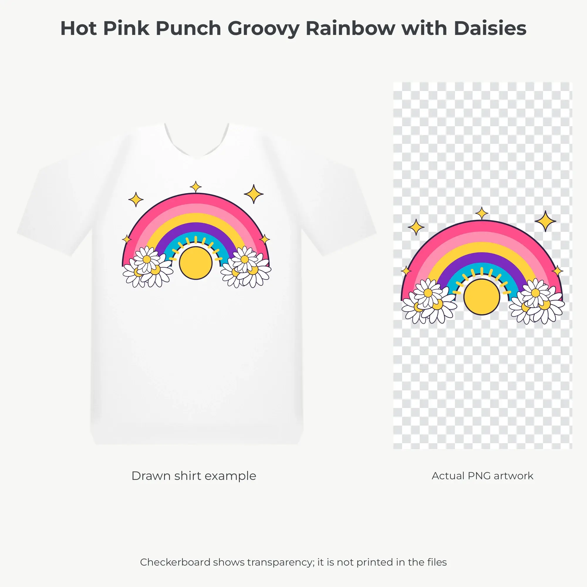 Hot Pink Punch Groovy Rainbow with Daisies Sublimation PNG for Shirts, preview 2 of 2