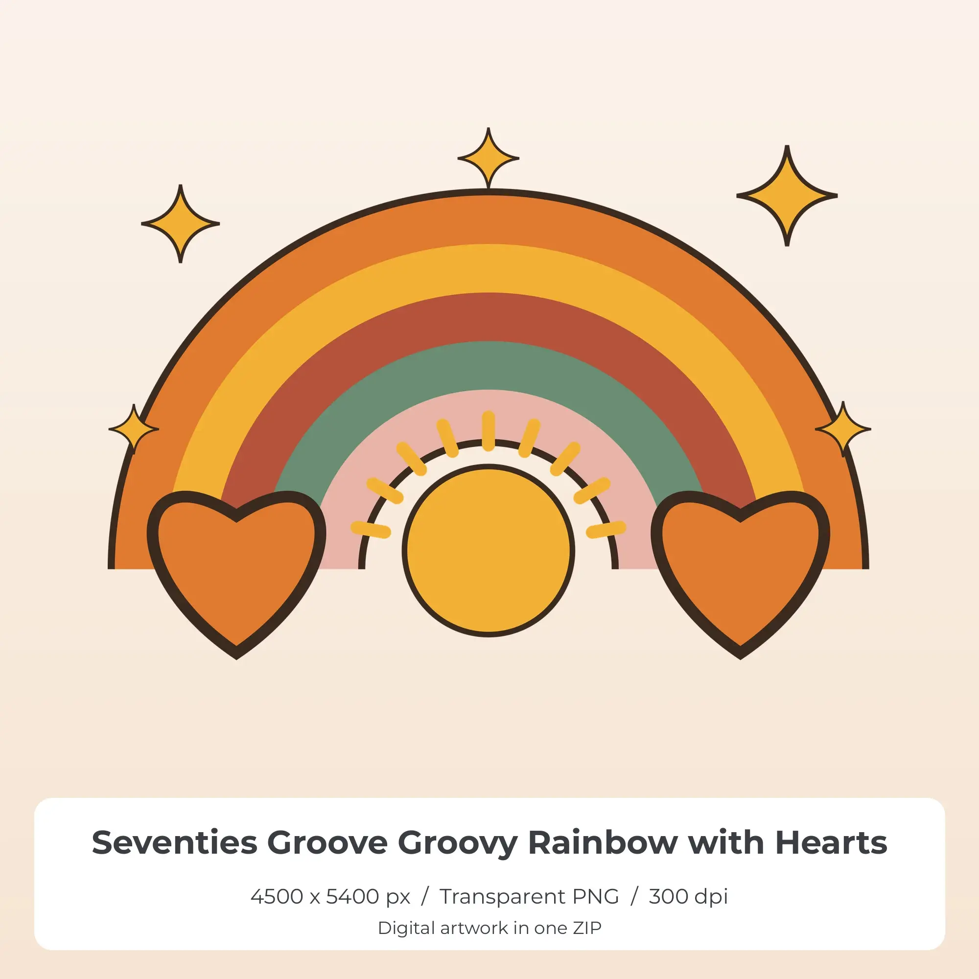 Seventies Groove Groovy Rainbow with Hearts Sublimation PNG for Shirts preview