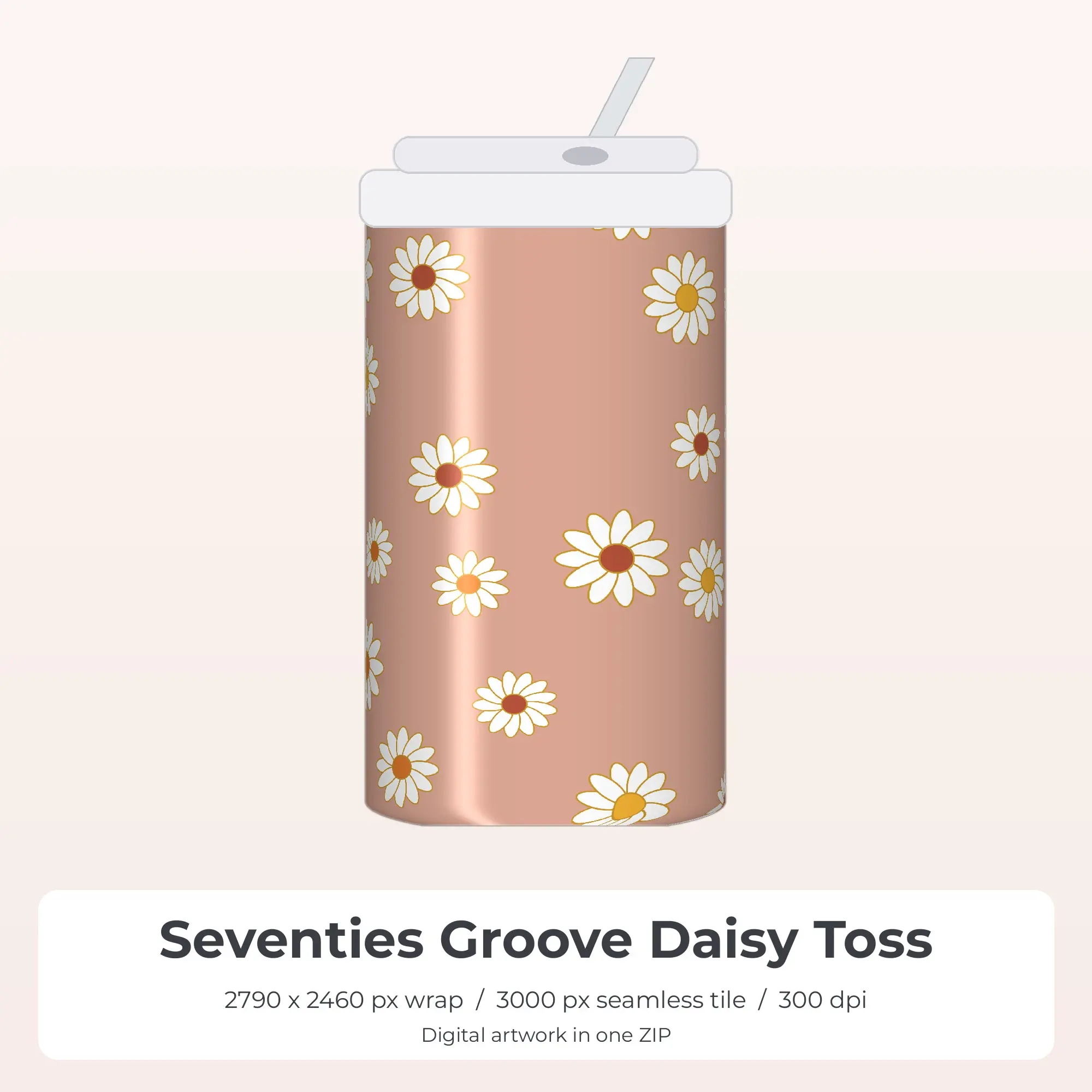 Seventies Groove Daisy Toss Tumbler Wrap PNG, 20oz Sublimation preview