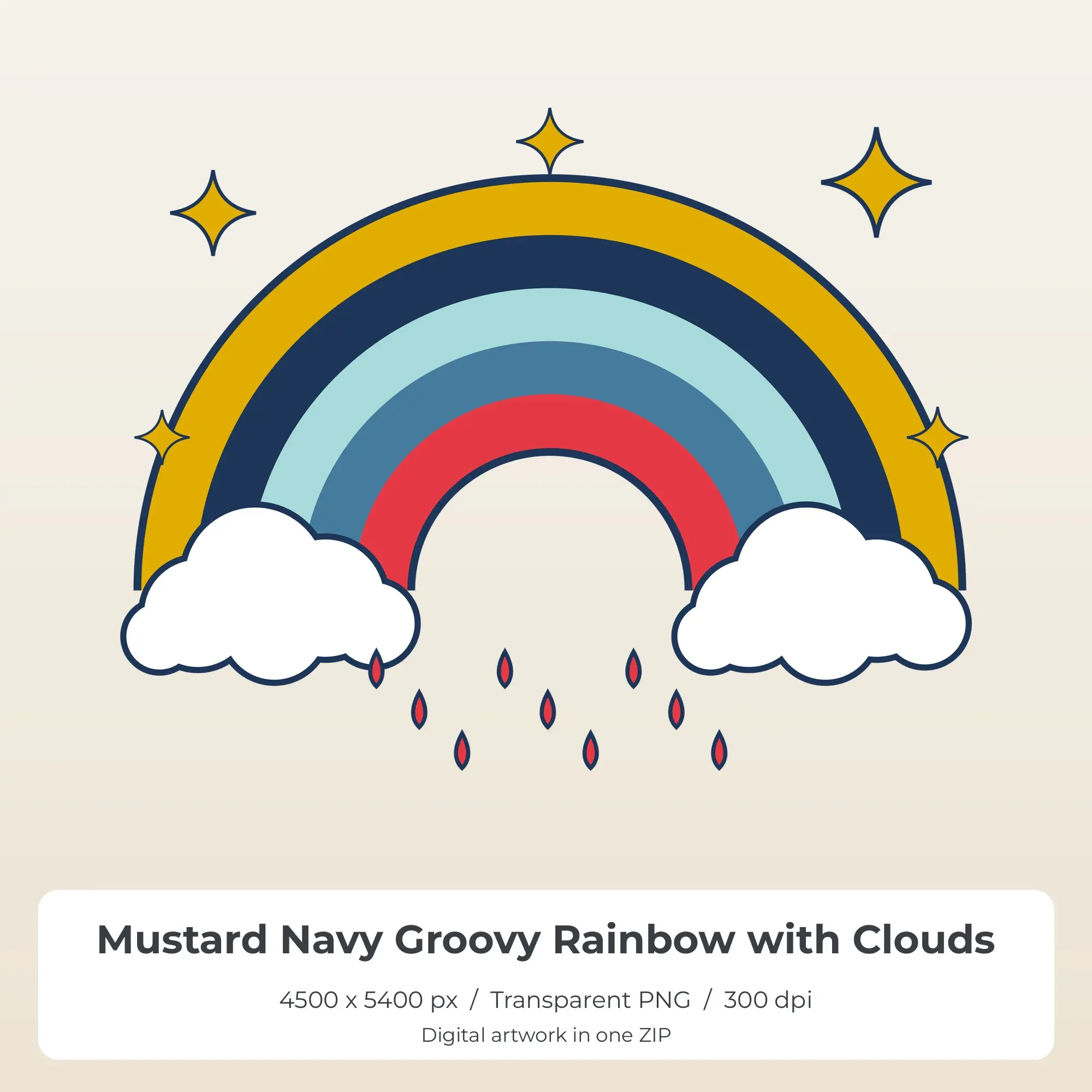 Mustard Navy Groovy Rainbow with Clouds Sublimation PNG for Shirts preview