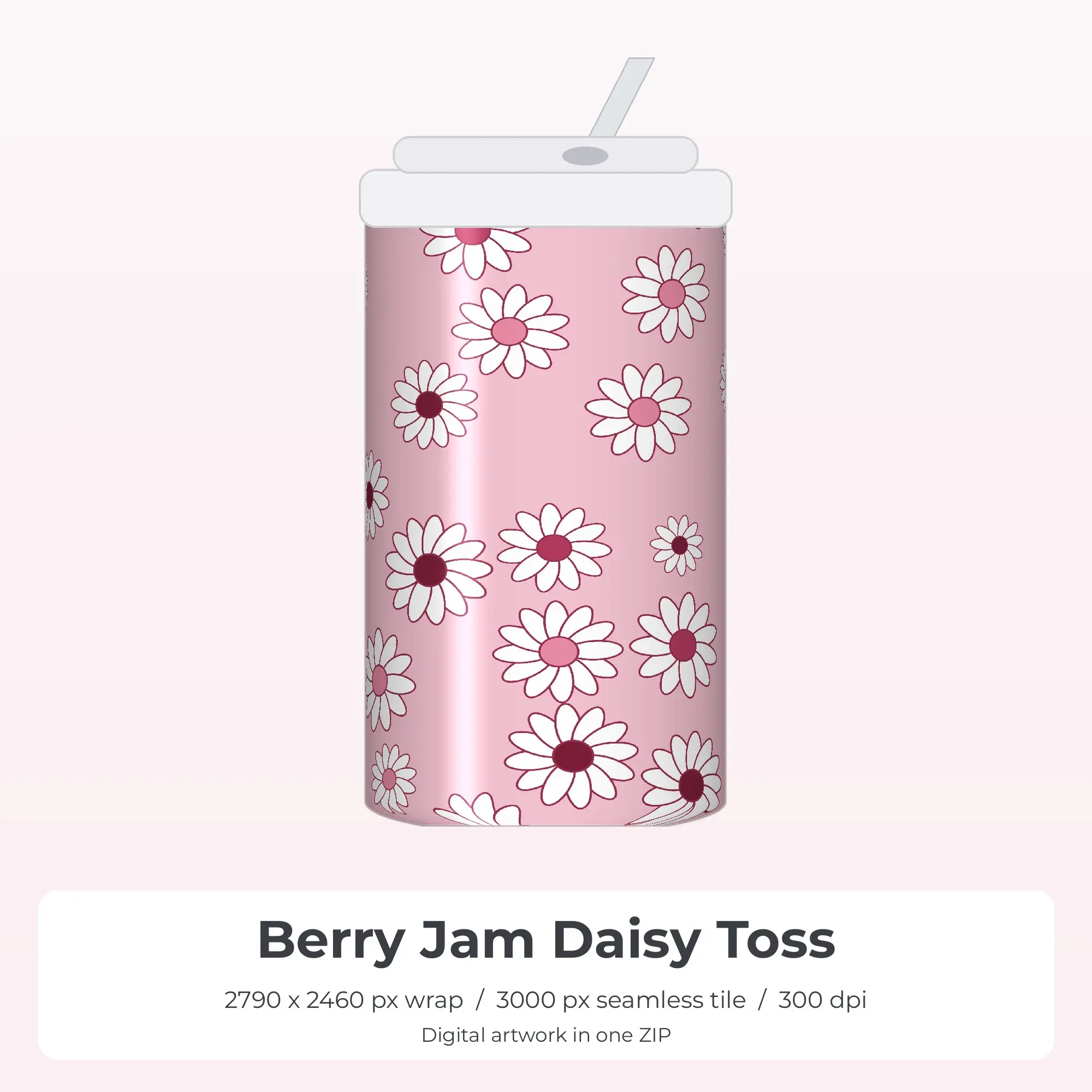 Berry Jam Daisy Toss Tumbler Wrap PNG, 20oz Sublimation preview