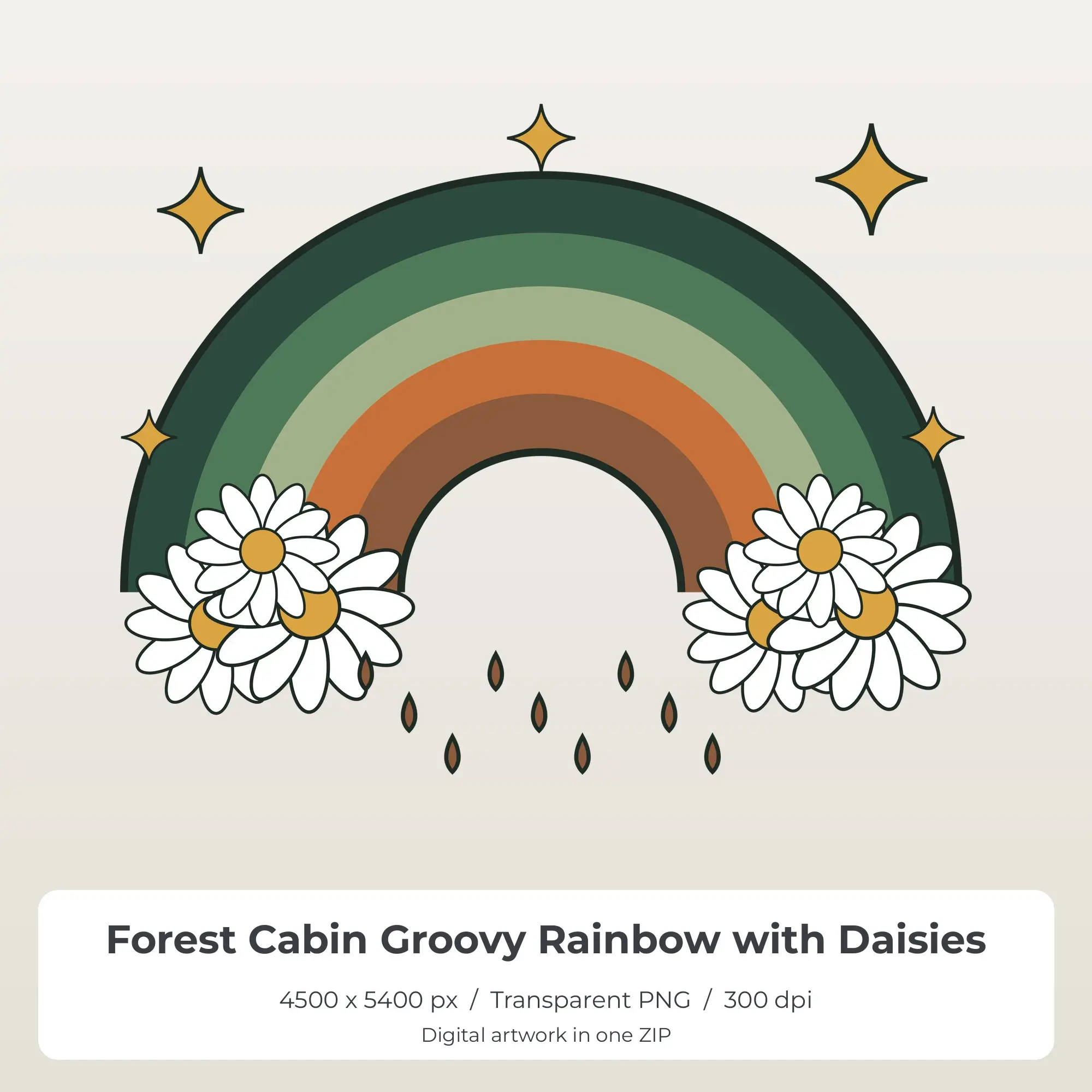 Forest Cabin Groovy Rainbow with Daisies Sublimation PNG for Shirts preview