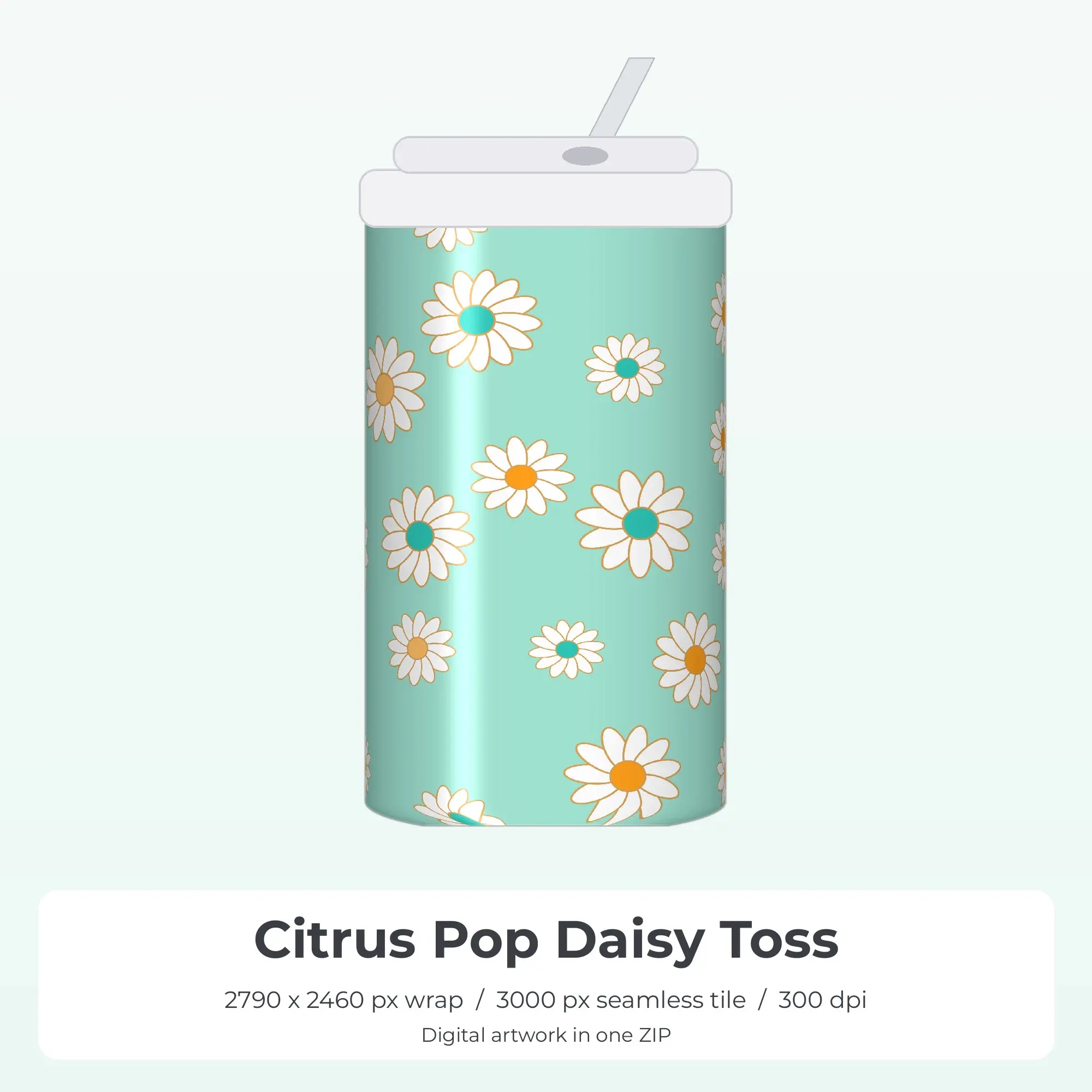 Citrus Pop Daisy Toss Tumbler Wrap PNG, 20oz Sublimation preview