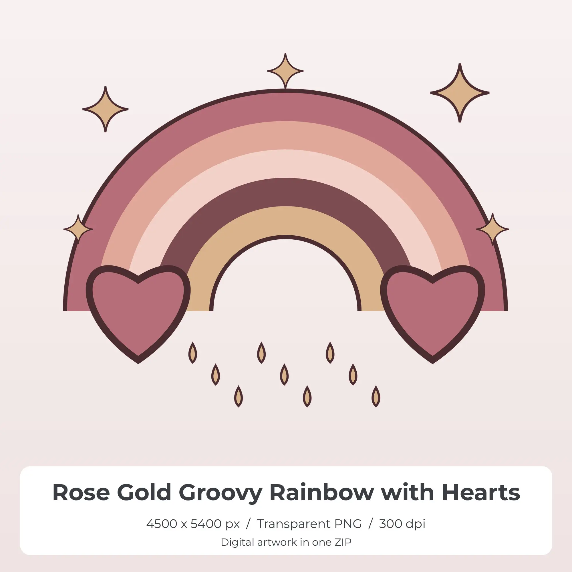 Rose Gold Groovy Rainbow with Hearts Sublimation PNG for Shirts preview