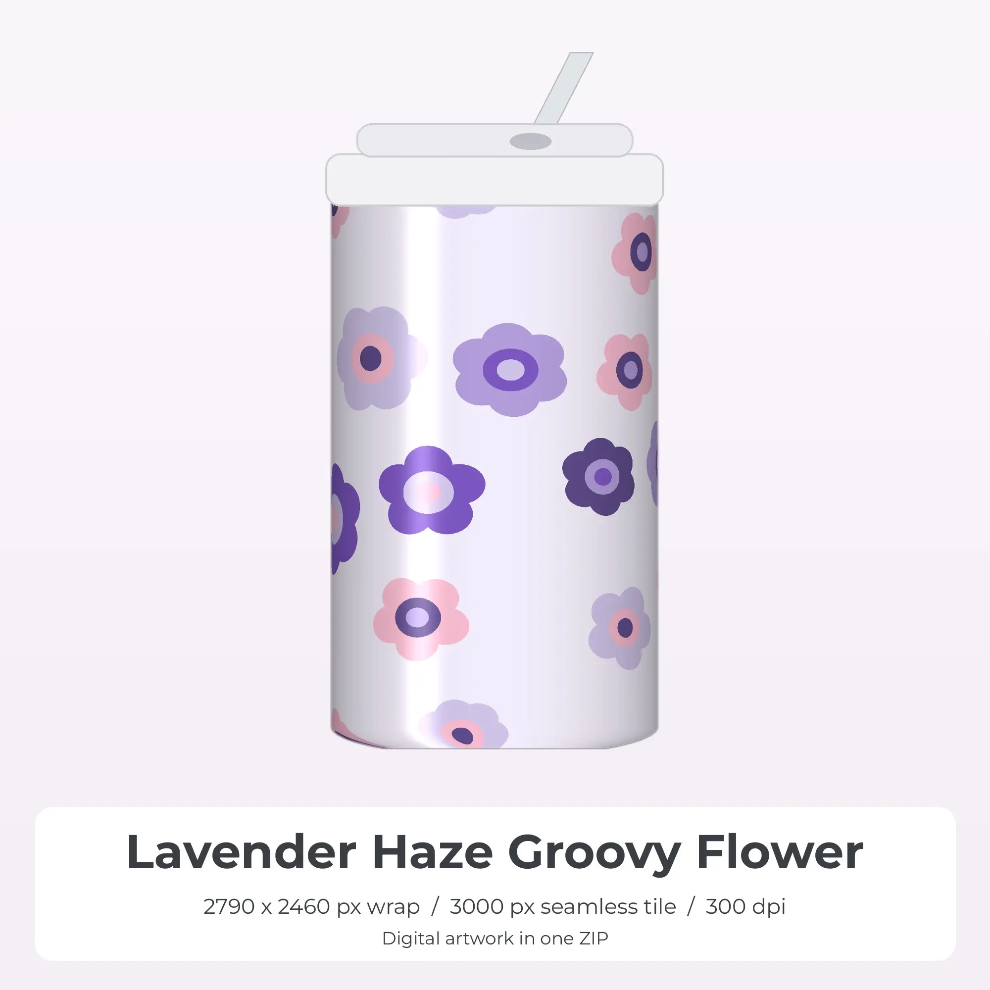 Lavender Haze Groovy Flower Tumbler Wrap PNG, 20oz Sublimation preview