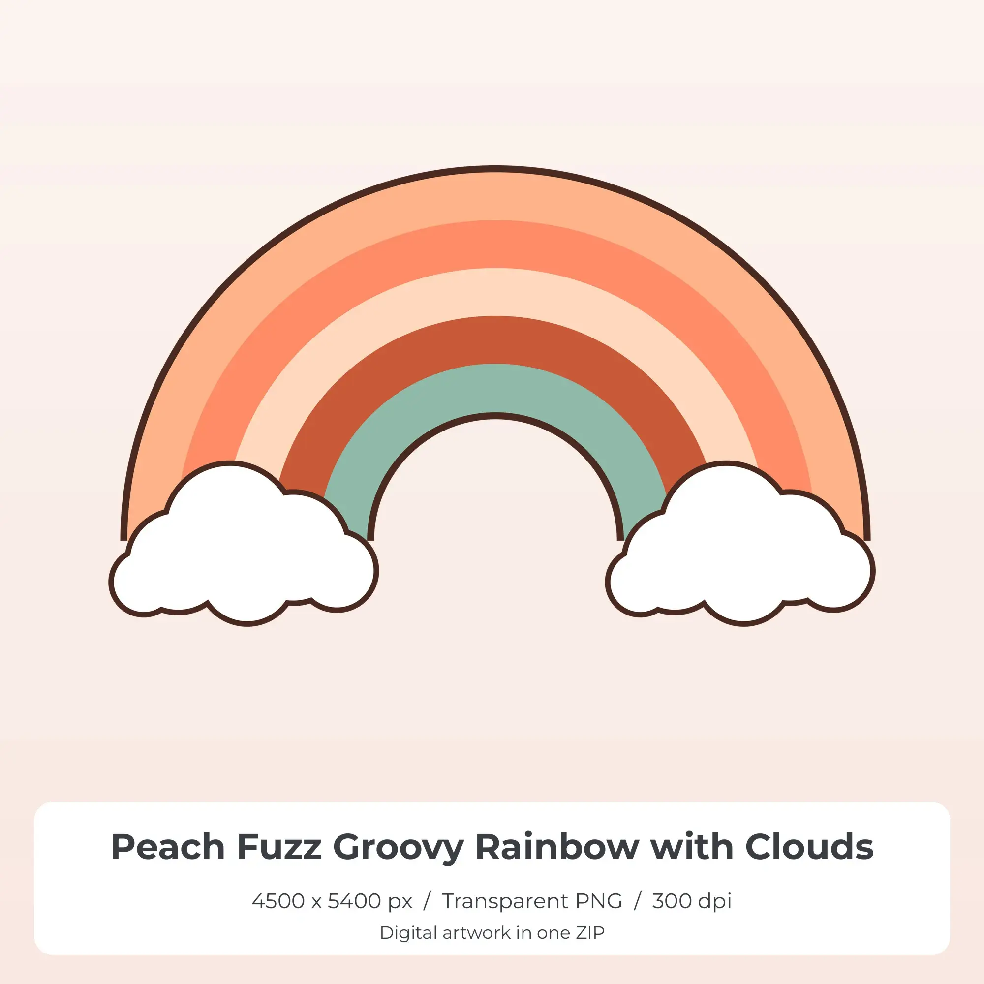 Peach Fuzz Groovy Rainbow with Clouds Sublimation PNG for Shirts preview