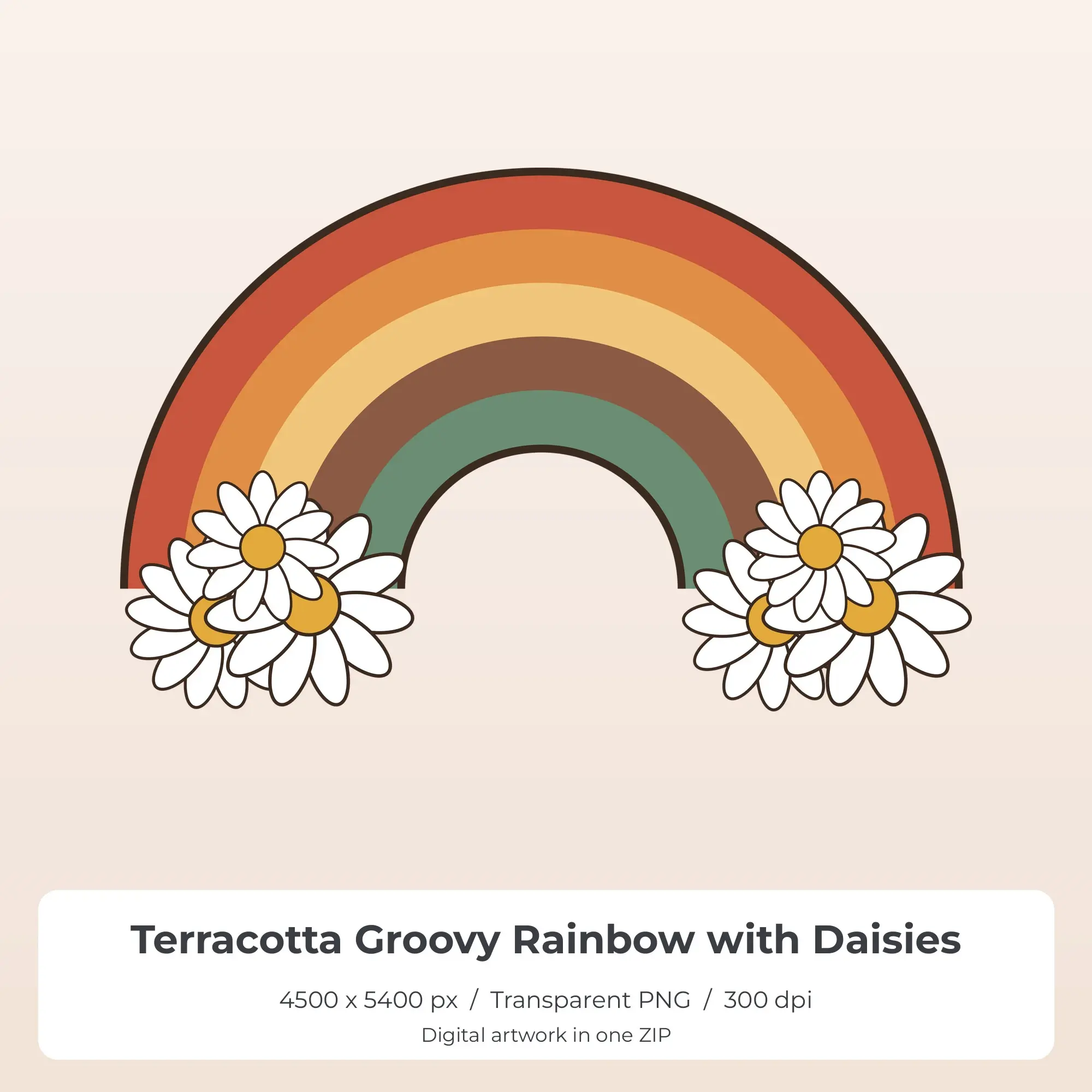 Terracotta Groovy Rainbow with Daisies Sublimation PNG for Shirts preview