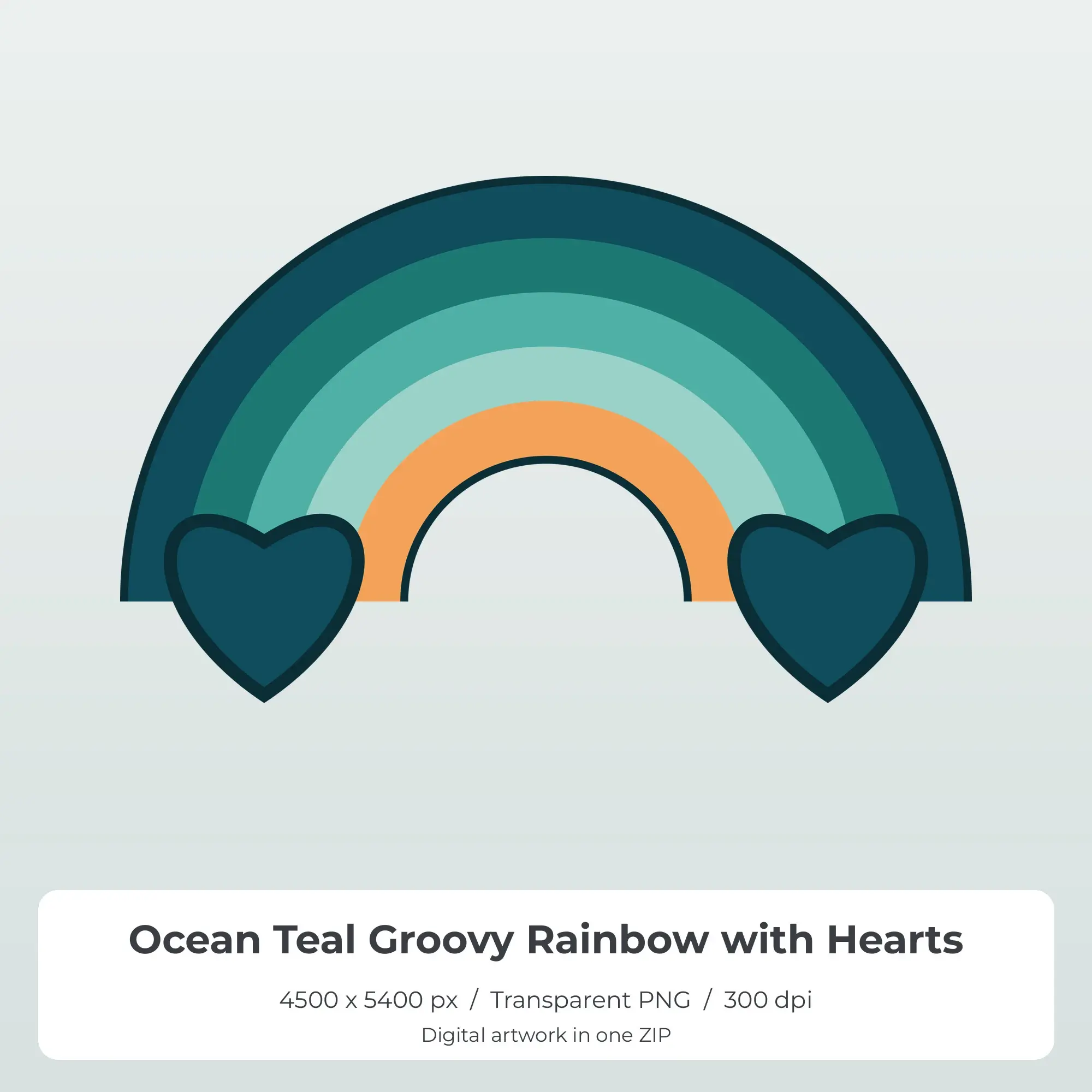 Ocean Teal Groovy Rainbow with Hearts Sublimation PNG for Shirts preview