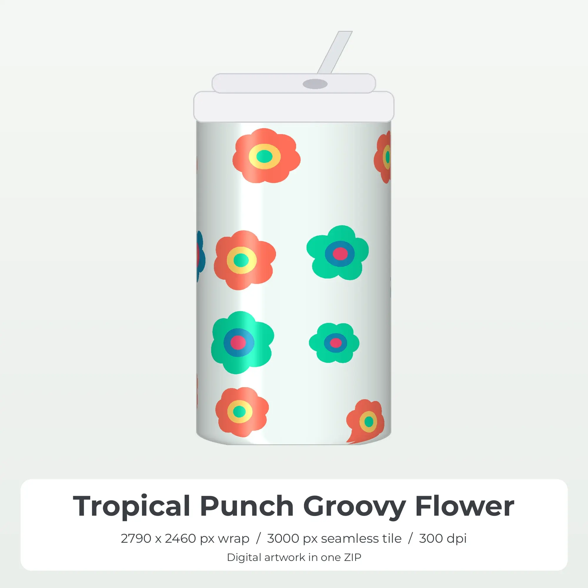 Tropical Punch Groovy Flower Tumbler Wrap PNG, 20oz Sublimation preview