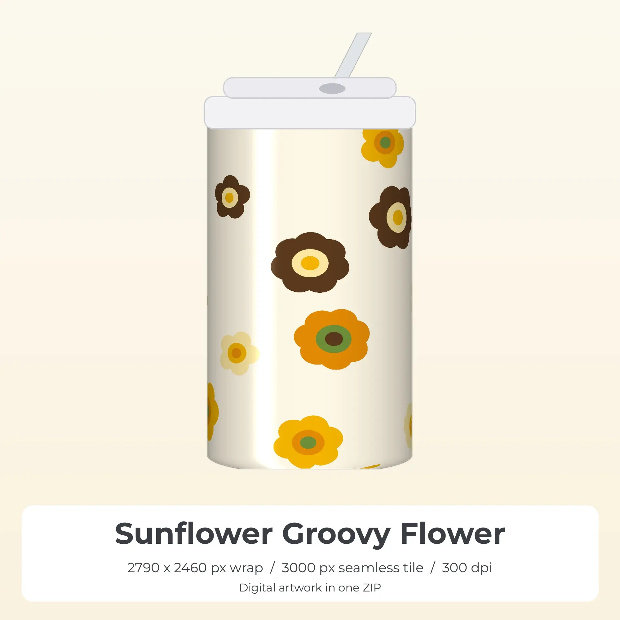 Sunflower Groovy Flower Tumbler Wrap PNG, 20oz Sublimation preview