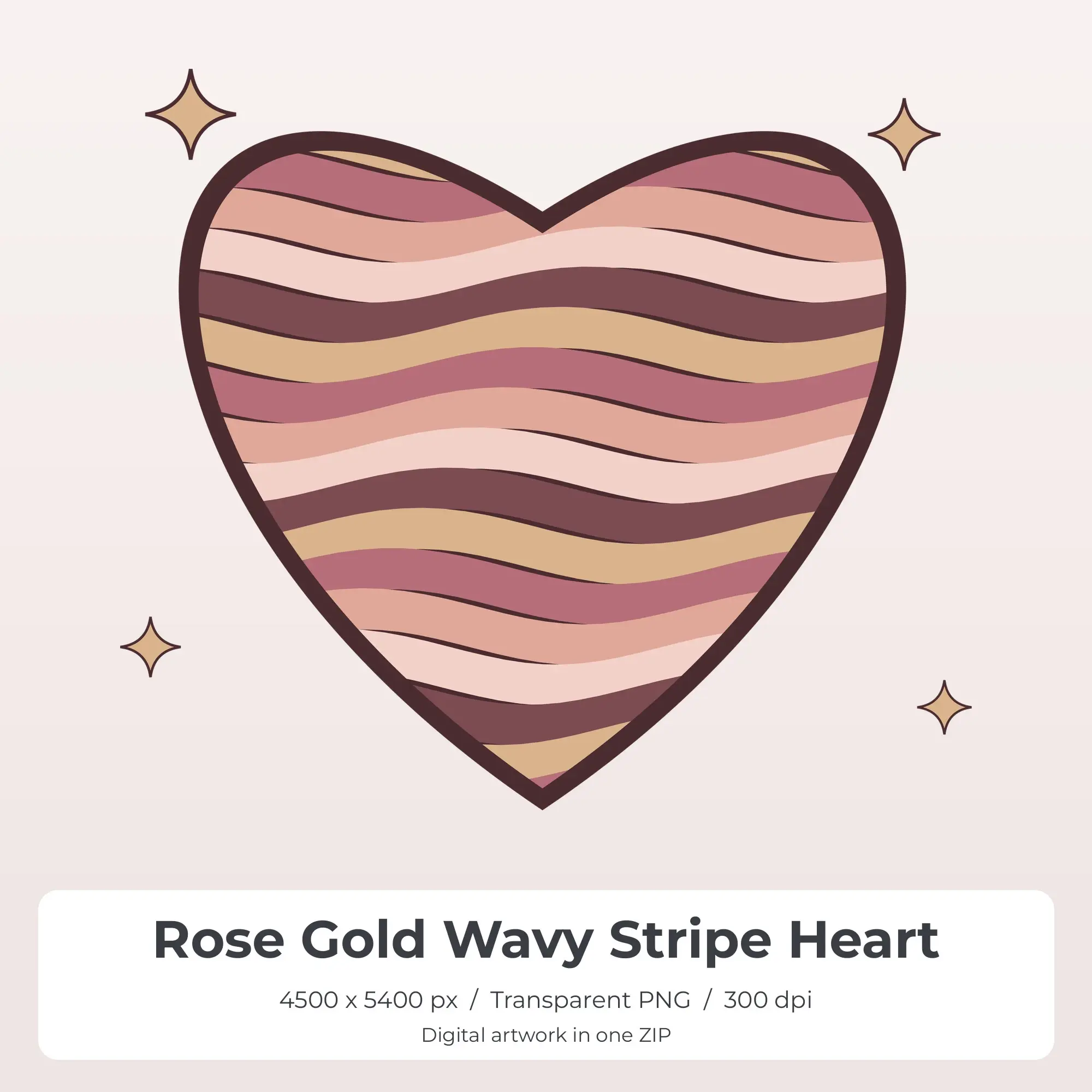 Rose Gold Wavy Stripe Heart Sublimation PNG for Shirts preview