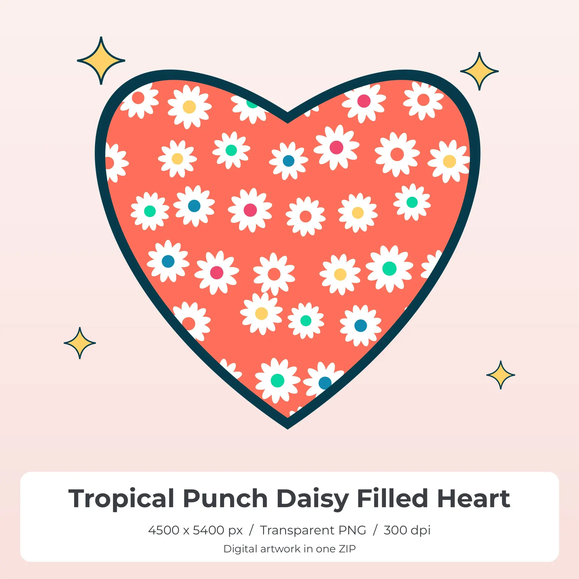 Tropical Punch Daisy Filled Heart Sublimation PNG for Shirts preview
