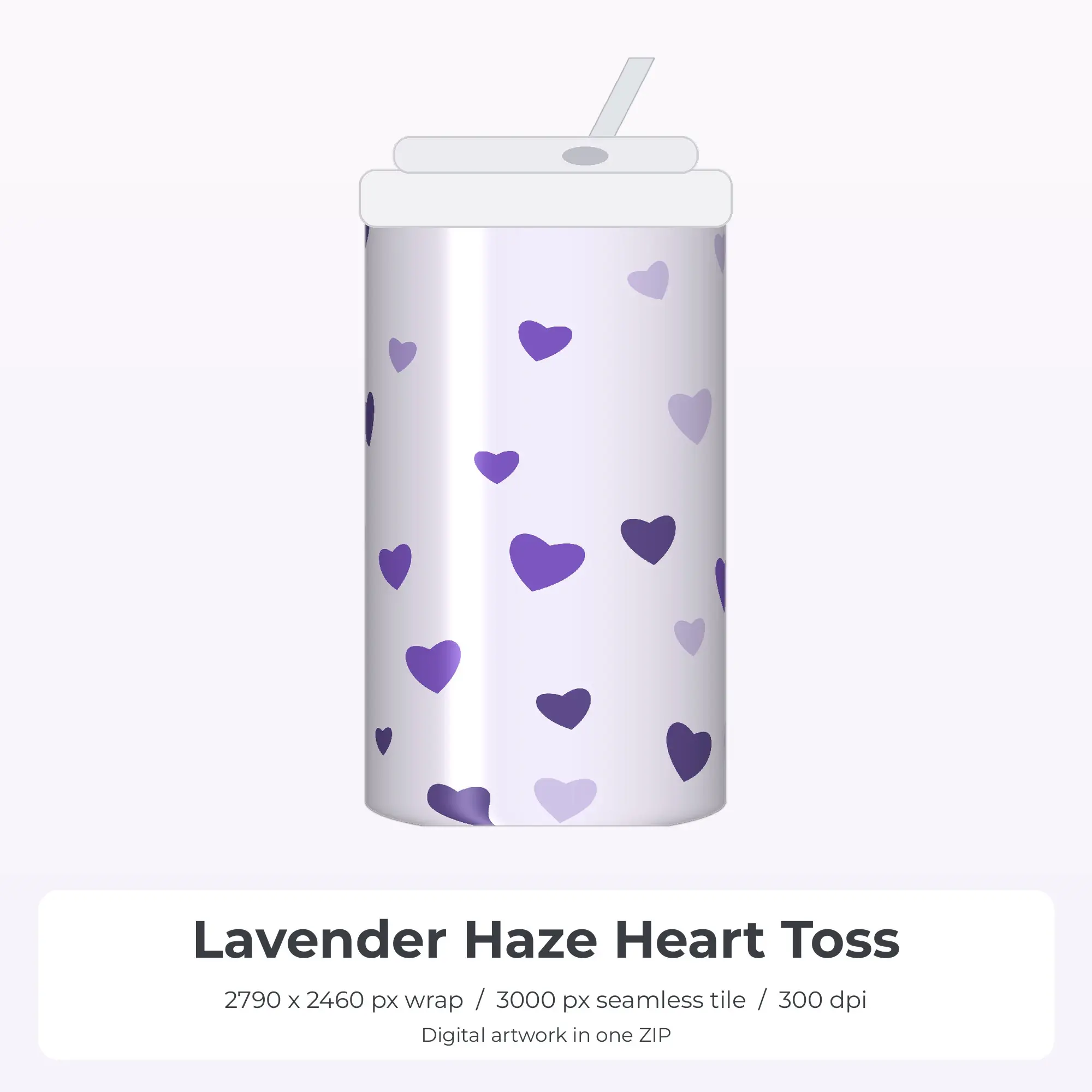 Lavender Haze Heart Toss Tumbler Wrap PNG, 20oz Sublimation preview