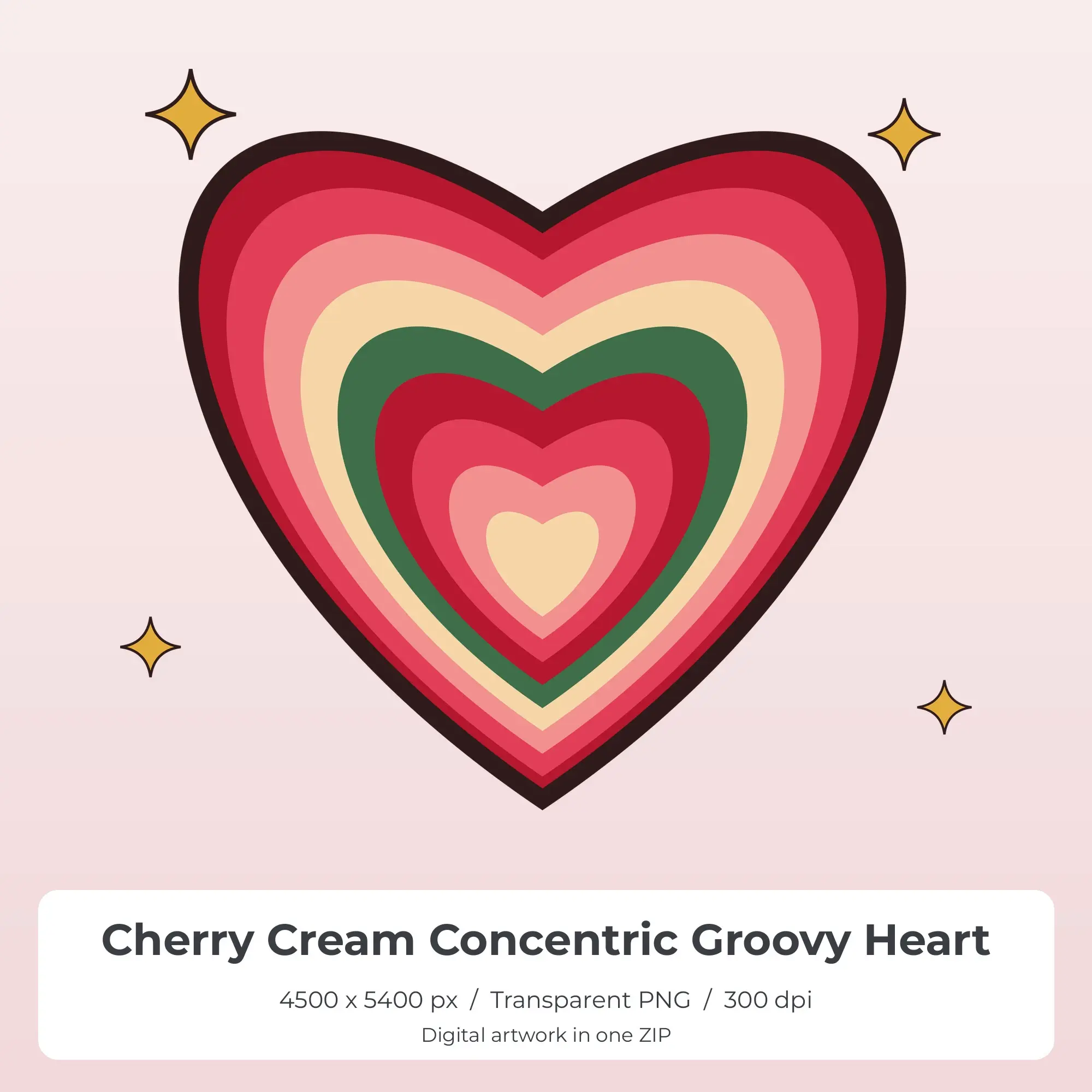 Cherry Cream Concentric Groovy Heart Sublimation PNG for Shirts preview