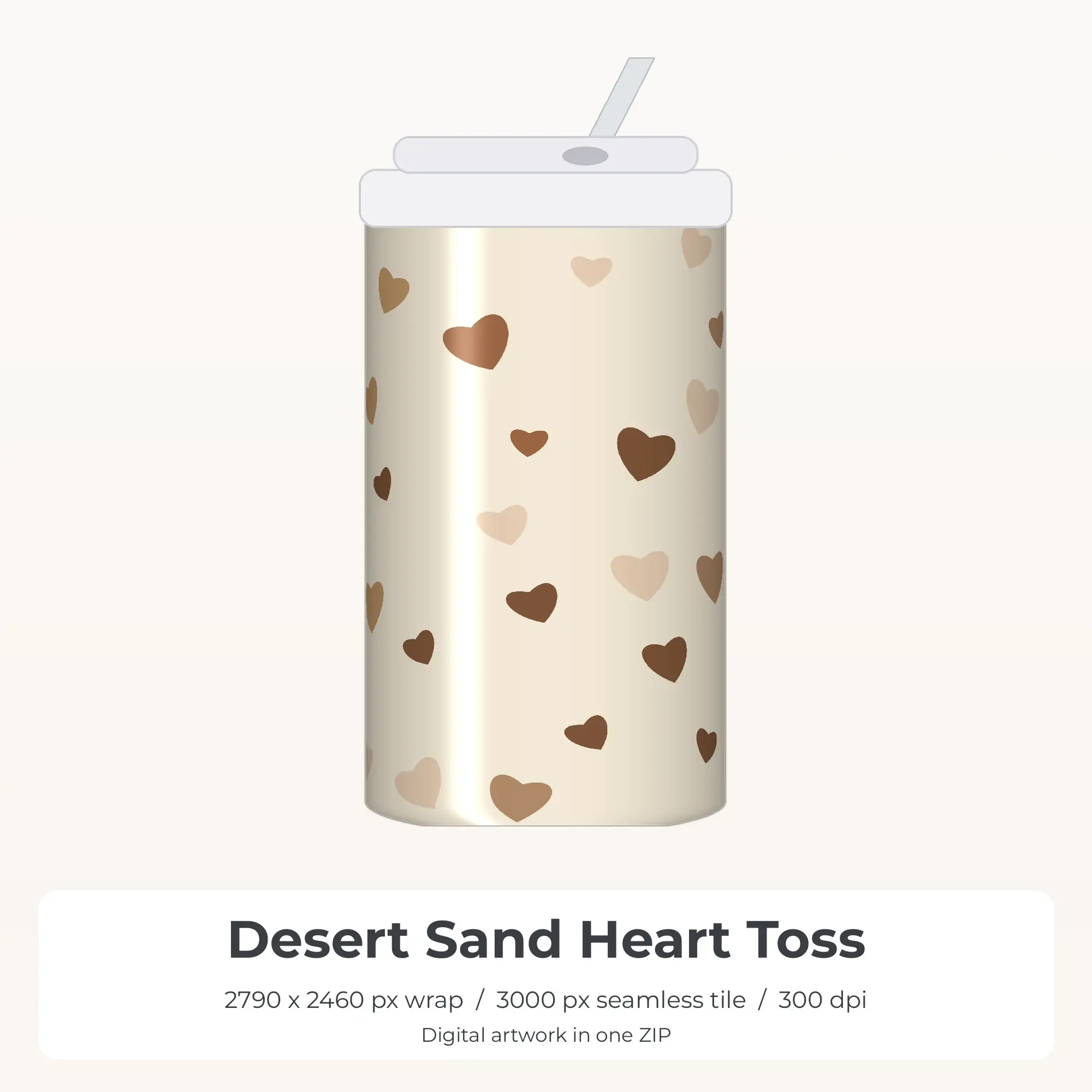 Desert Sand Heart Toss Tumbler Wrap PNG, 20oz Sublimation preview