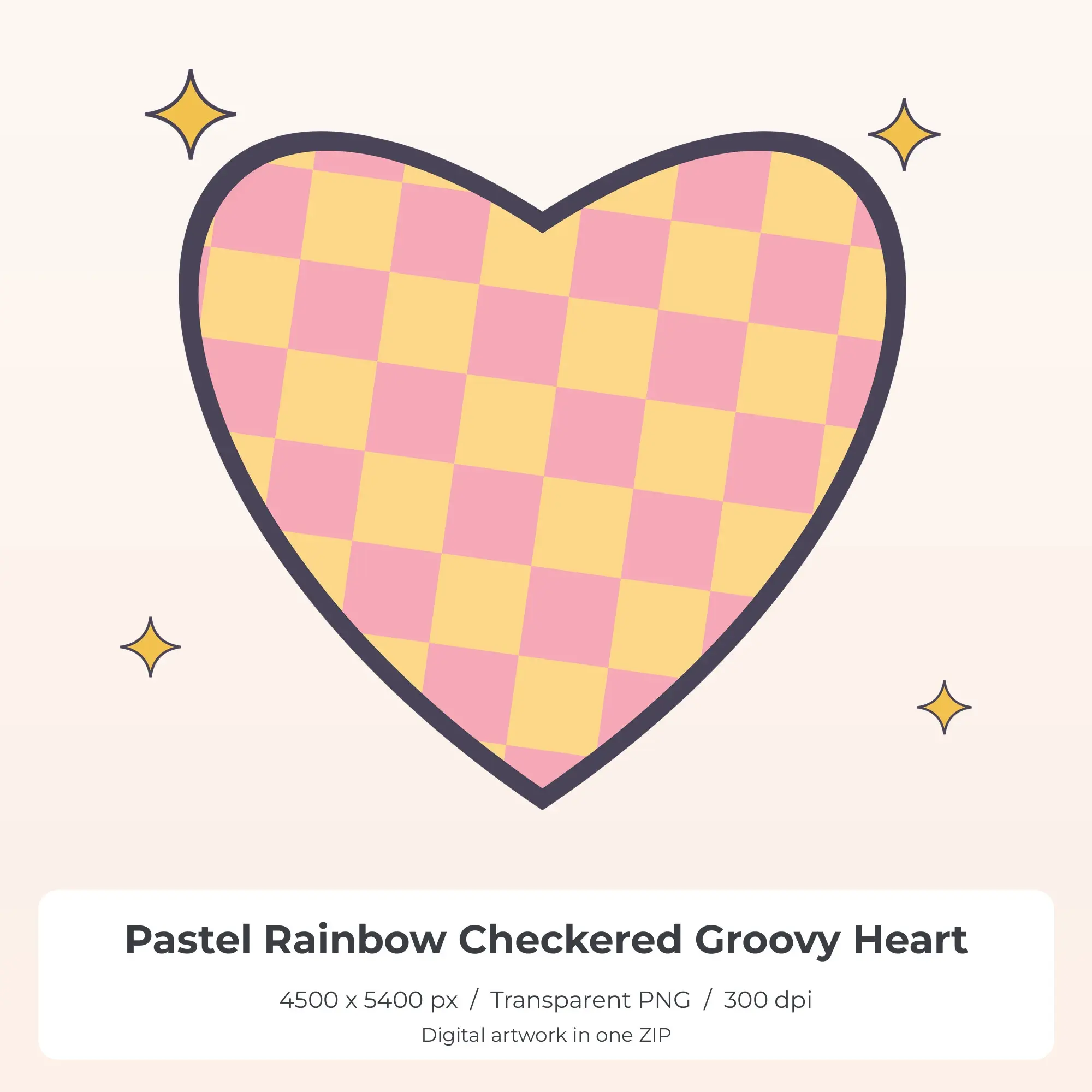 Pastel Rainbow Checkered Groovy Heart Sublimation PNG for Shirts preview