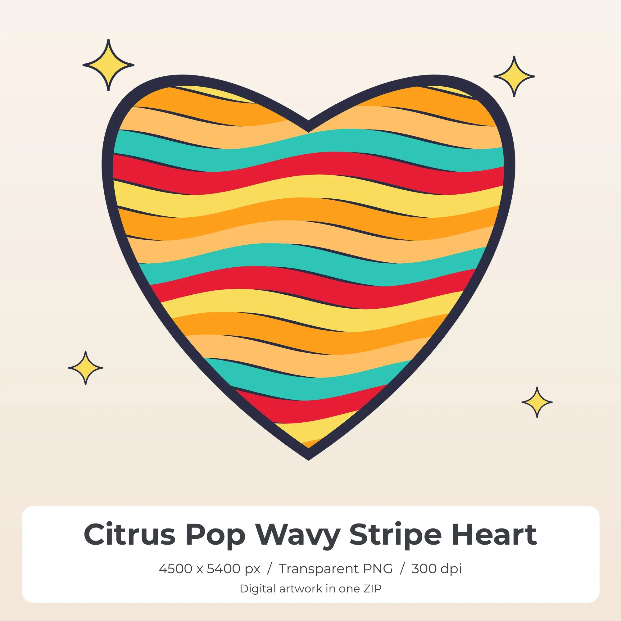 Citrus Pop Wavy Stripe Heart Sublimation PNG for Shirts preview