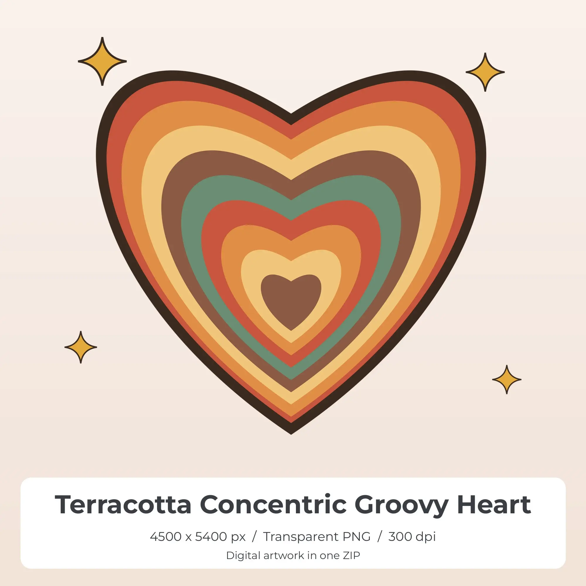 Terracotta Concentric Groovy Heart Sublimation PNG for Shirts preview