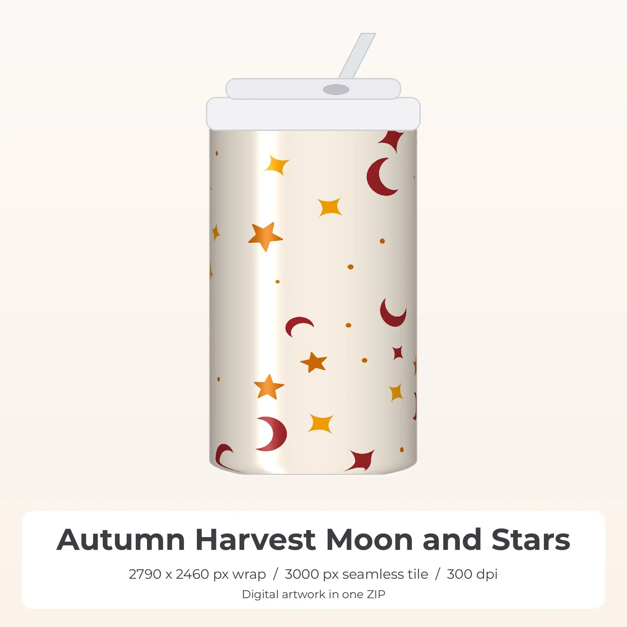 Autumn Harvest Moon and Stars Tumbler Wrap PNG, 20oz Sublimation preview