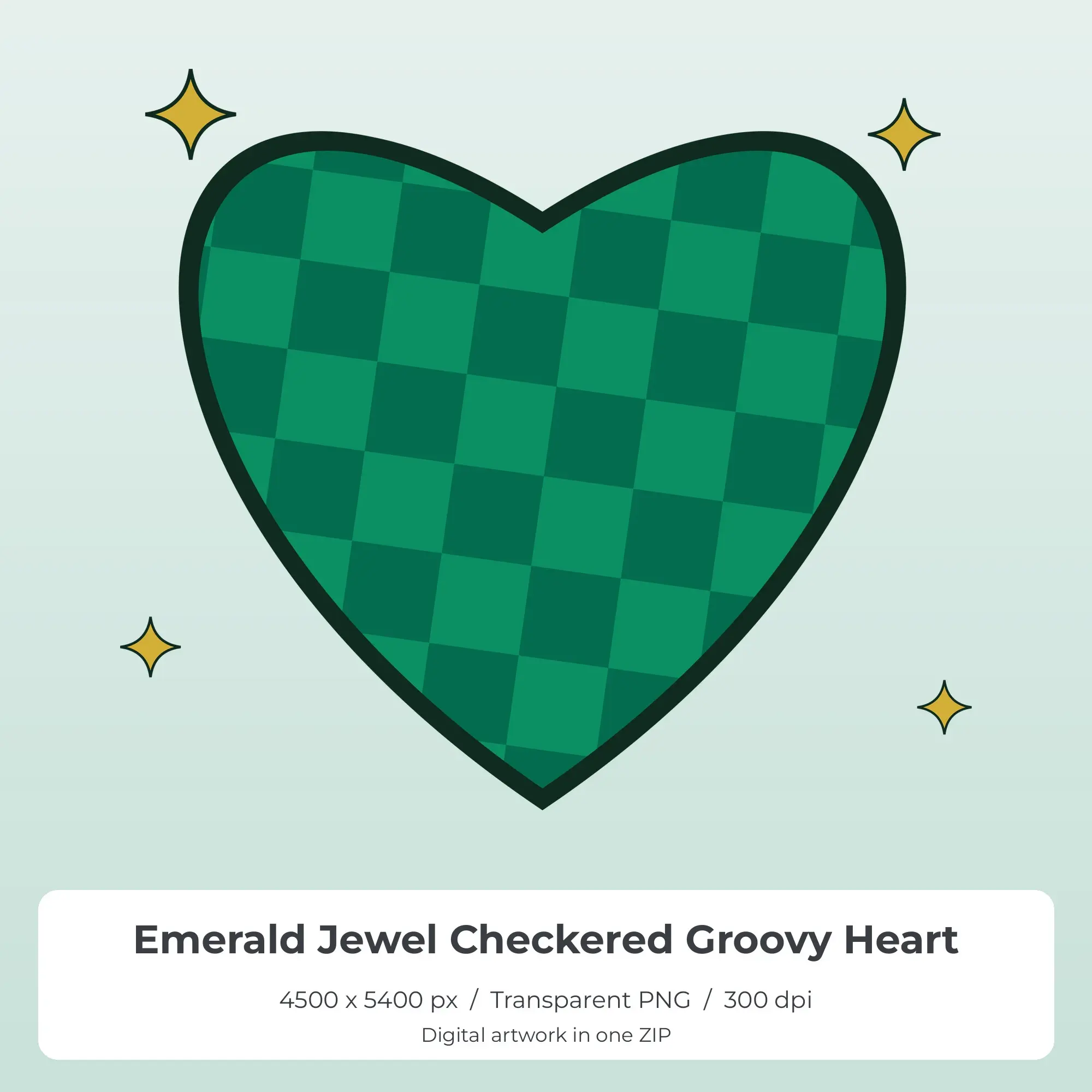 Emerald Jewel Checkered Groovy Heart Sublimation PNG for Shirts preview