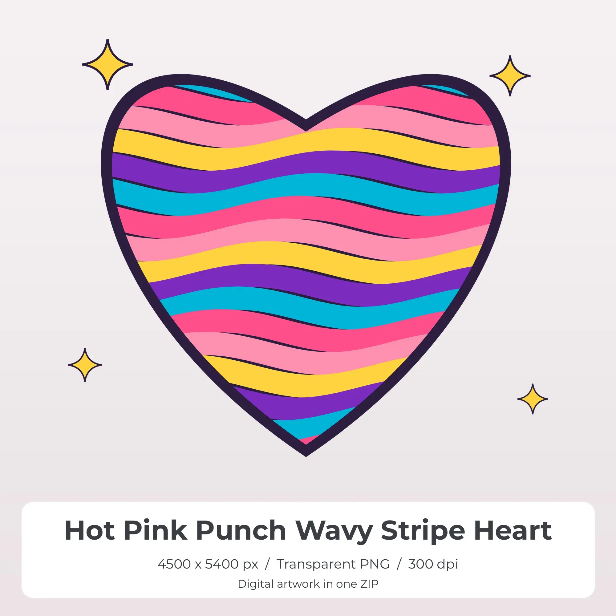 Hot Pink Punch Wavy Stripe Heart Sublimation PNG for Shirts preview