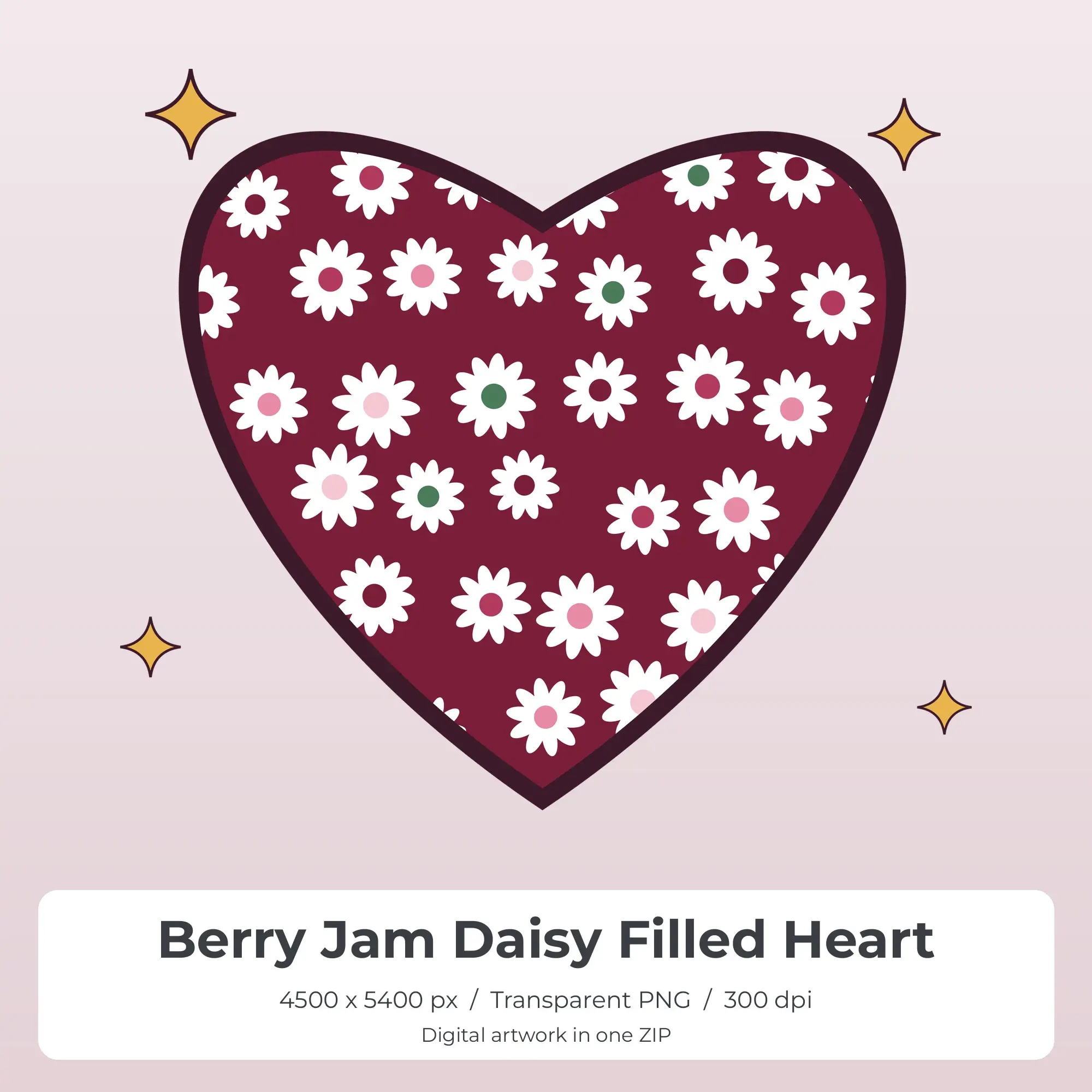 Berry Jam Daisy Filled Heart Sublimation PNG for Shirts preview