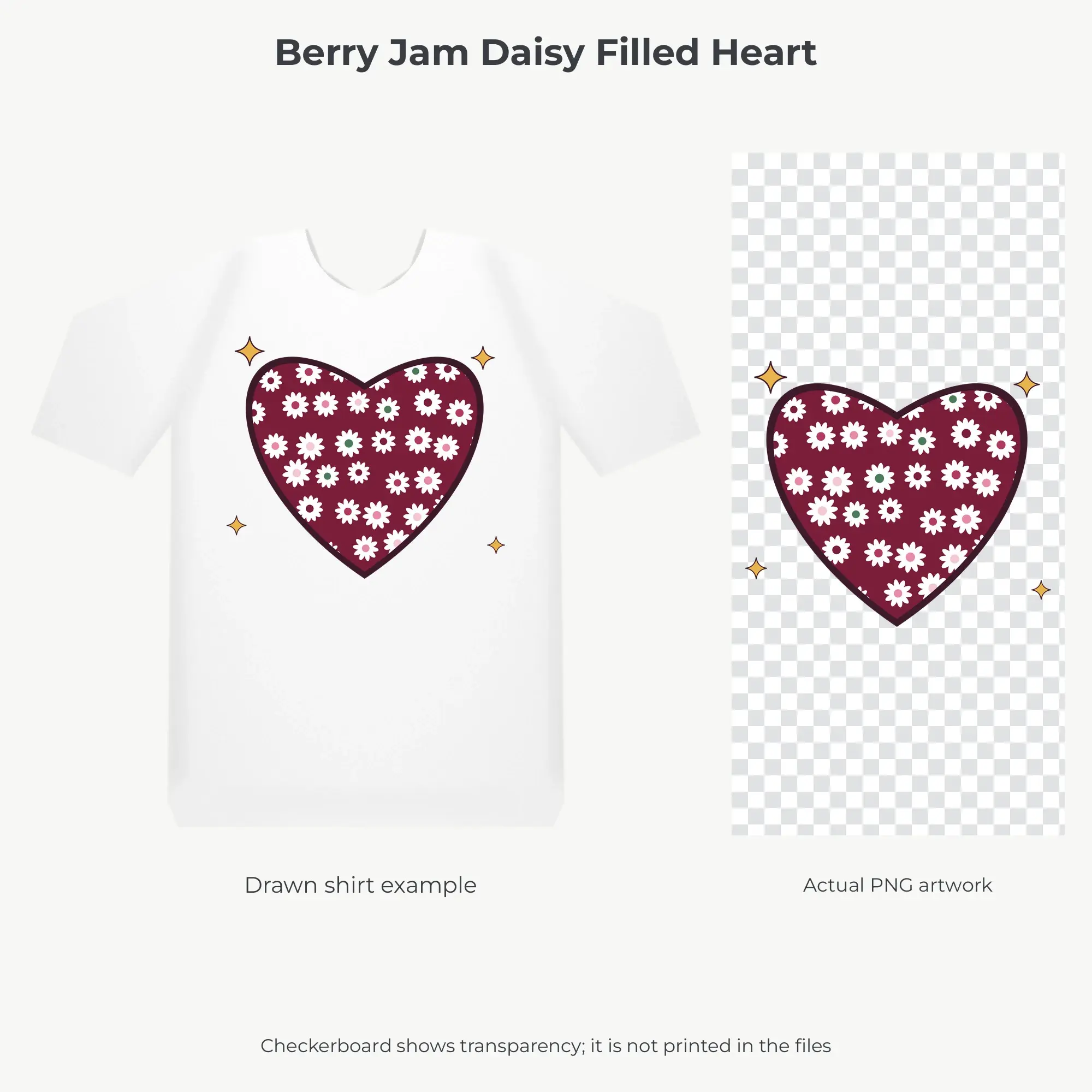Berry Jam Daisy Filled Heart Sublimation PNG for Shirts, preview 2 of 2