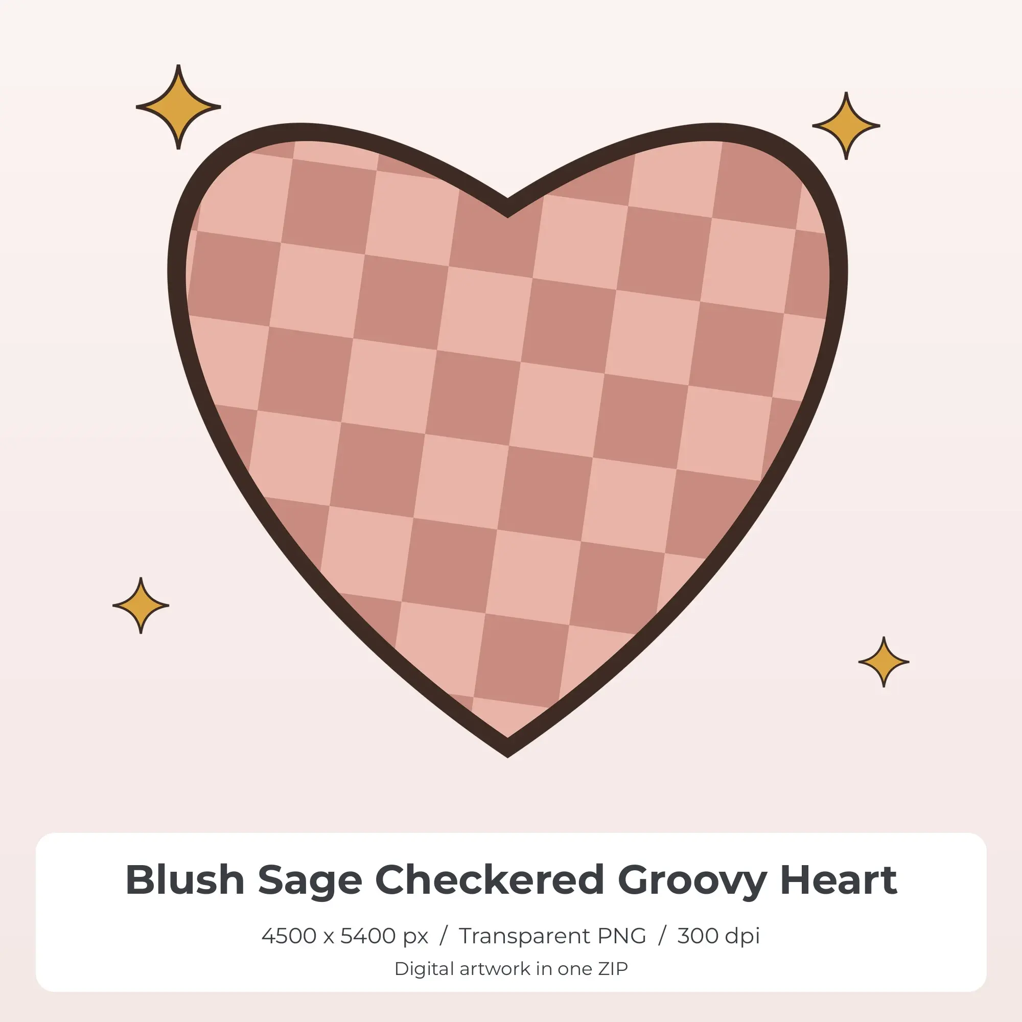Blush Sage Checkered Groovy Heart Sublimation PNG for Shirts preview