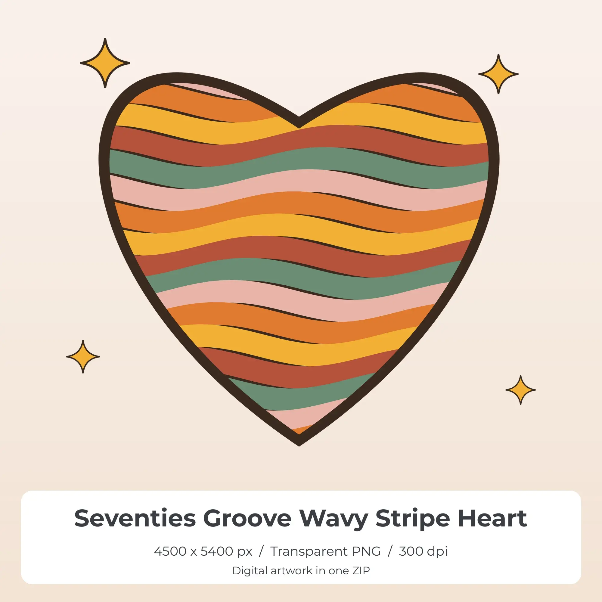 Seventies Groove Wavy Stripe Heart Sublimation PNG for Shirts preview
