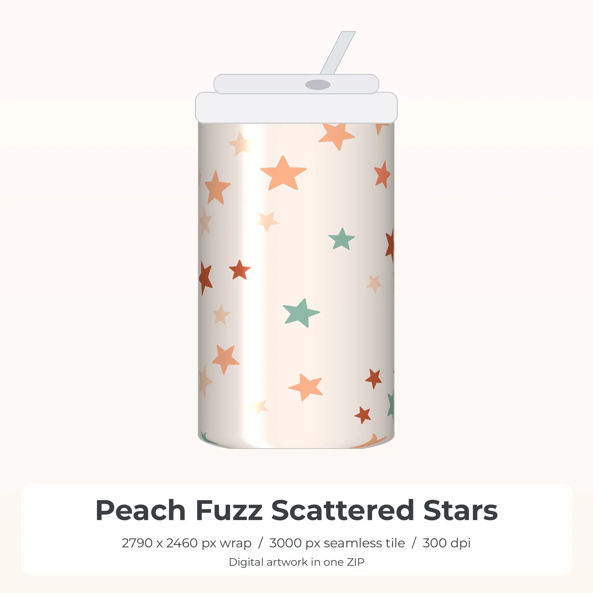 Peach Fuzz Scattered Stars Tumbler Wrap PNG, 20oz Sublimation preview