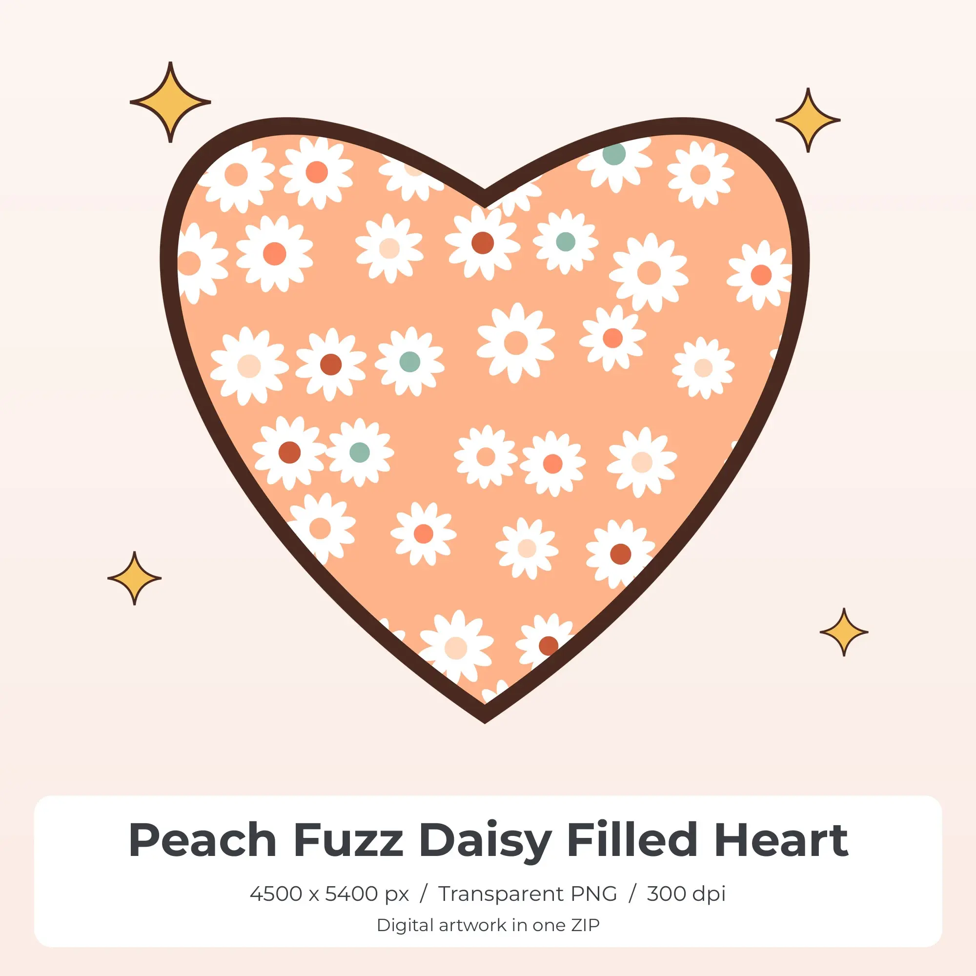 Peach Fuzz Daisy Filled Heart Sublimation PNG for Shirts preview