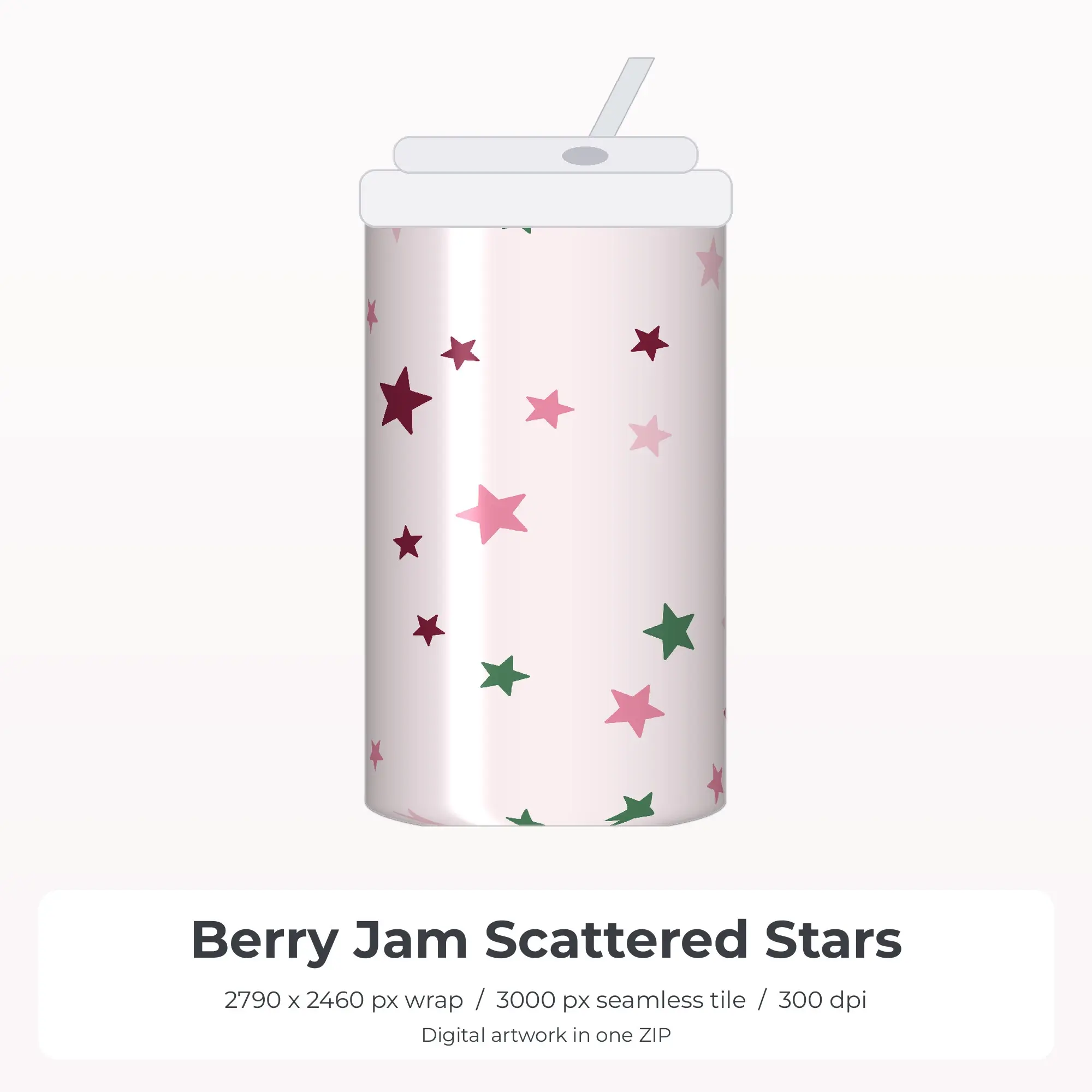Berry Jam Scattered Stars Tumbler Wrap PNG, 20oz Sublimation preview