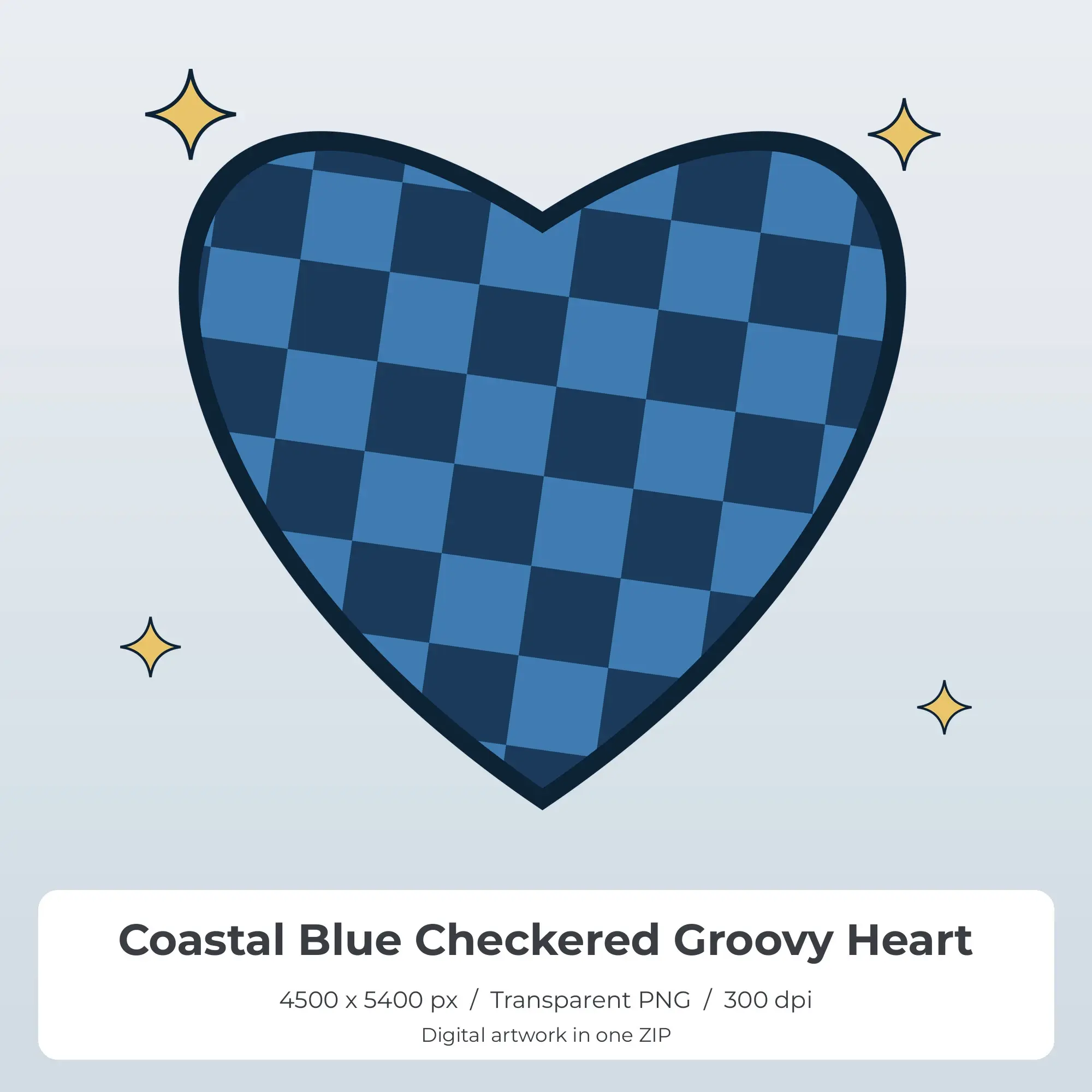Coastal Blue Checkered Groovy Heart Sublimation PNG for Shirts preview