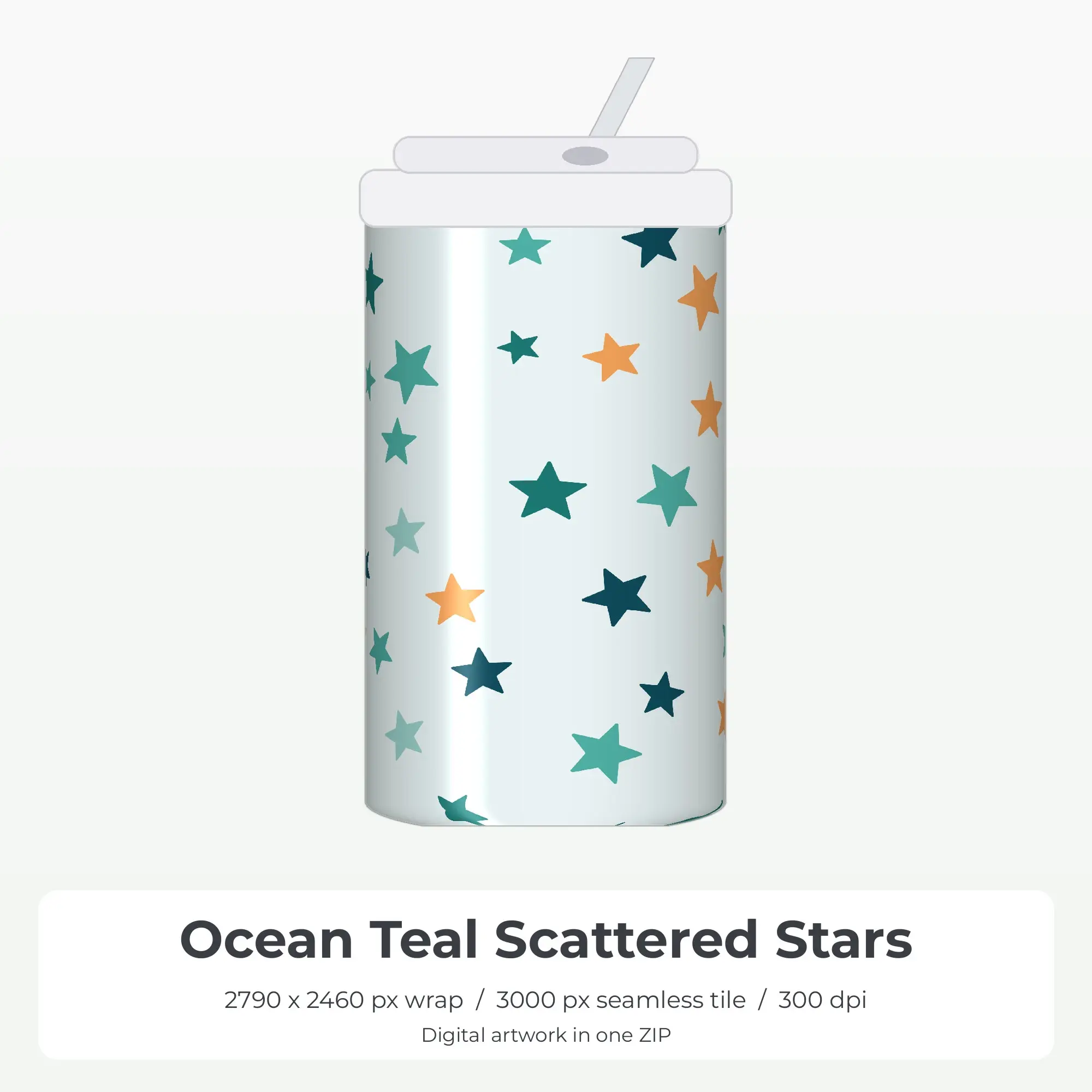 Ocean Teal Scattered Stars Tumbler Wrap PNG, 20oz Sublimation preview