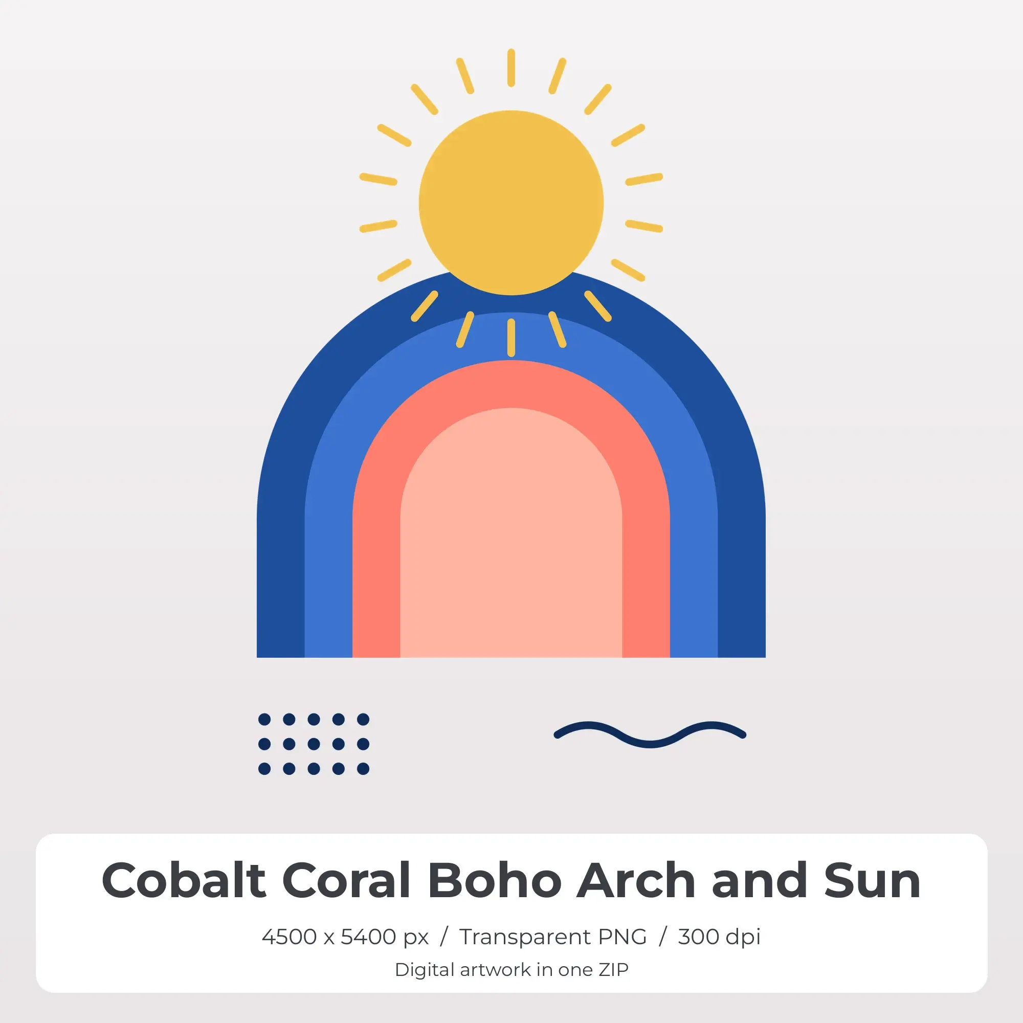 Cobalt Coral Boho Arch and Sun Sublimation PNG for Shirts preview