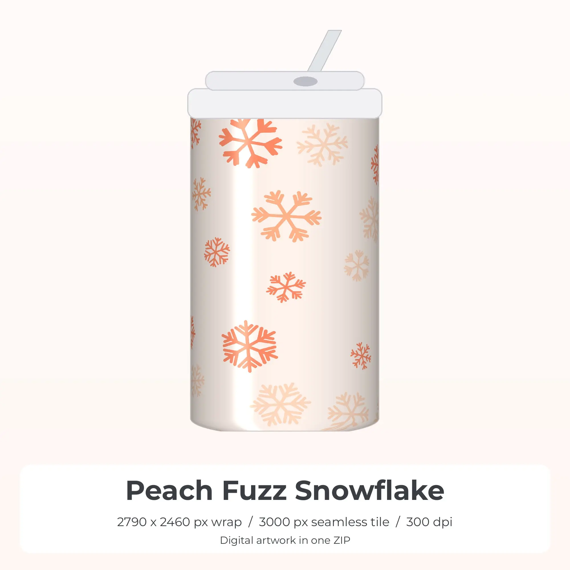 Peach Fuzz Snowflake Tumbler Wrap PNG, 20oz Sublimation preview