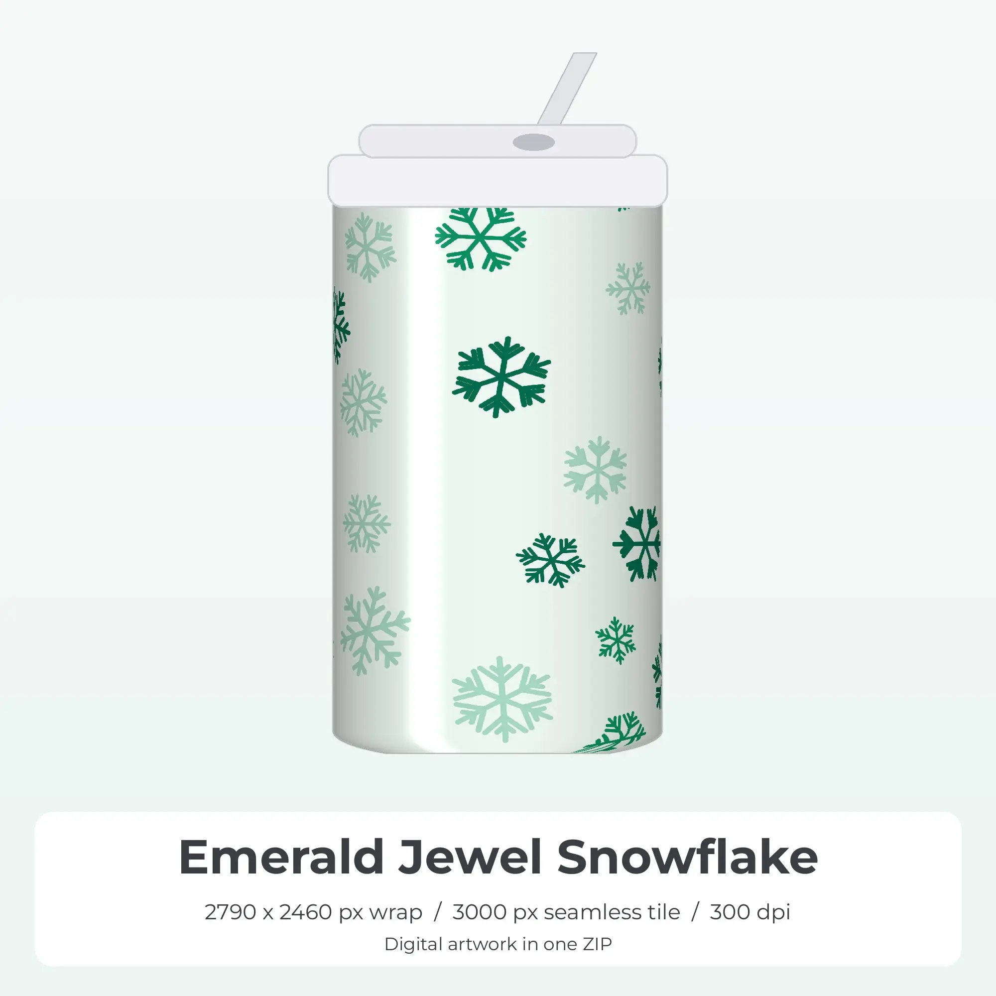Emerald Jewel Snowflake Tumbler Wrap PNG, 20oz Sublimation preview