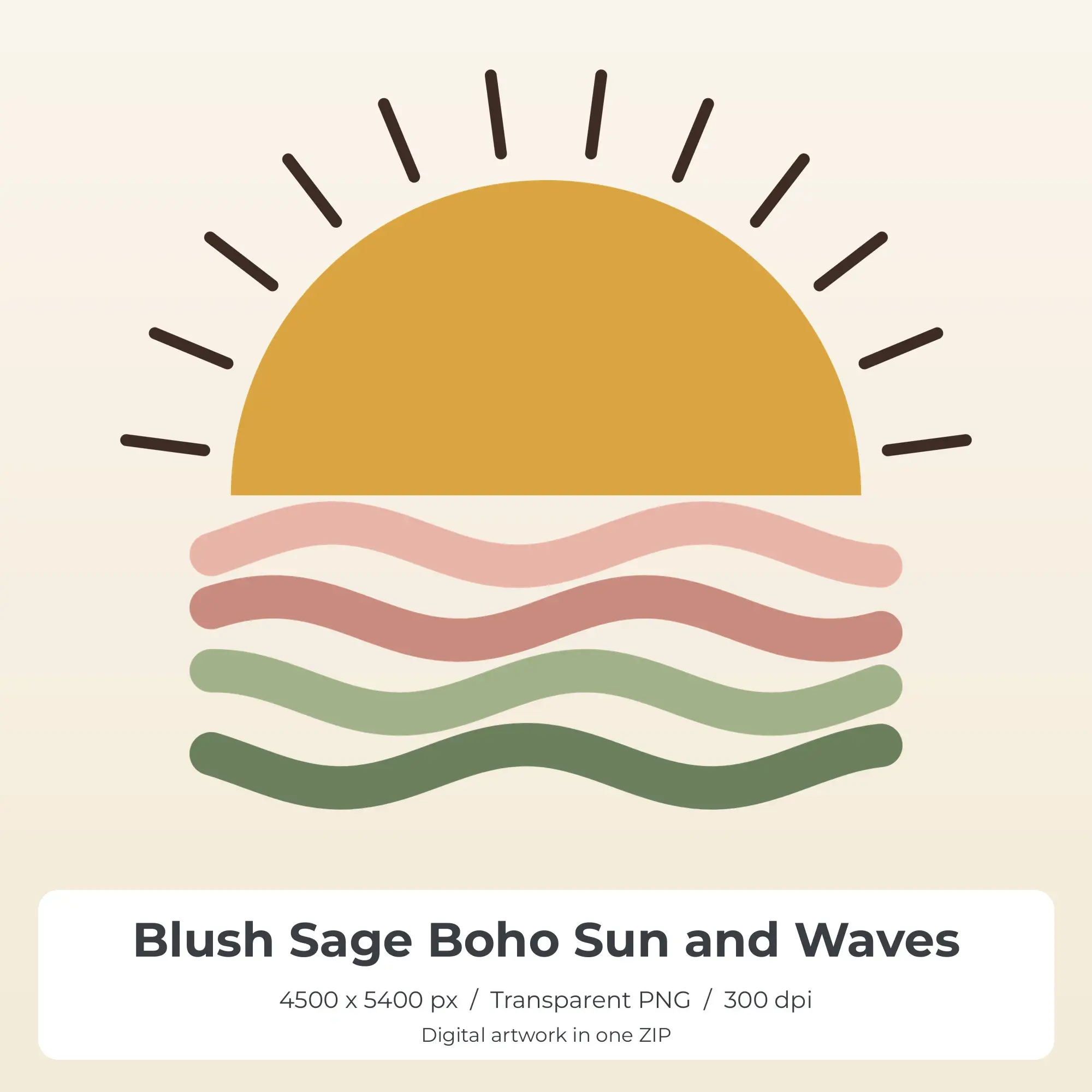 Blush Sage Boho Sun and Waves Sublimation PNG for Shirts preview