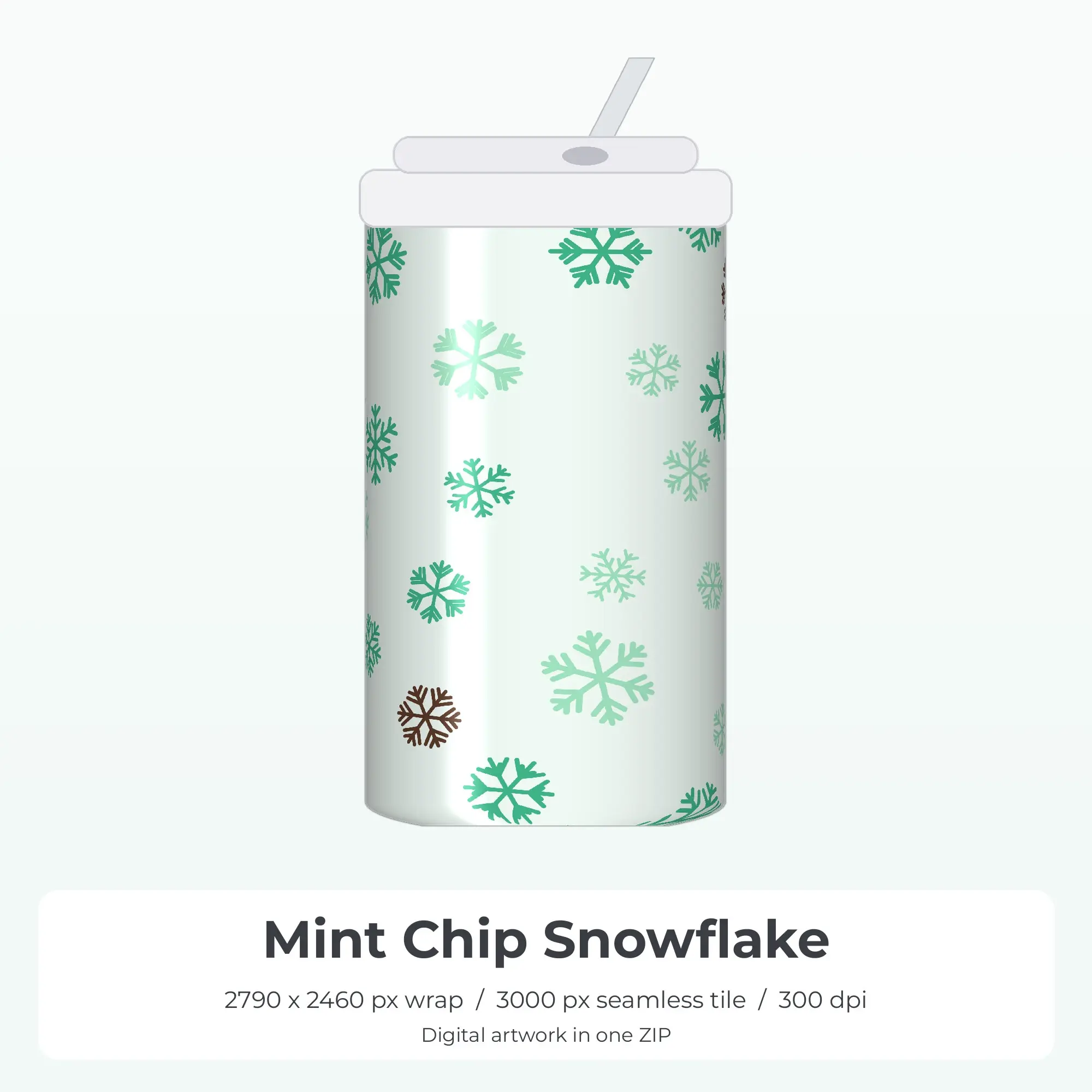 Mint Chip Snowflake Tumbler Wrap PNG, 20oz Sublimation preview