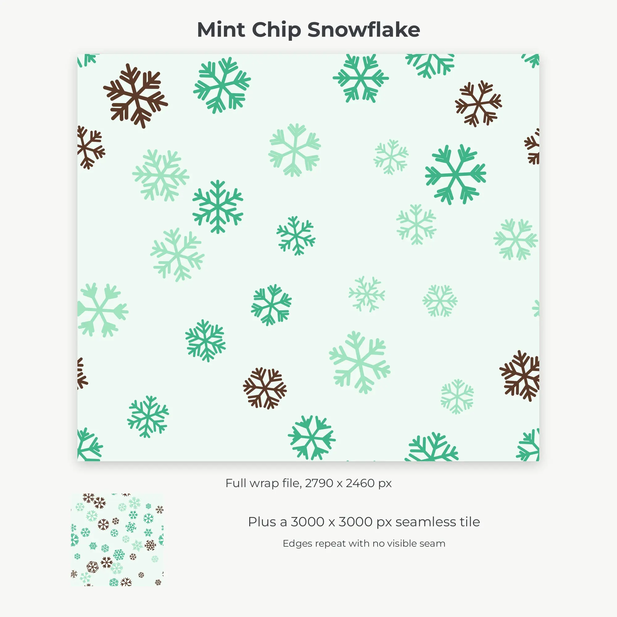 Mint Chip Snowflake Tumbler Wrap PNG, 20oz Sublimation, preview 2 of 2