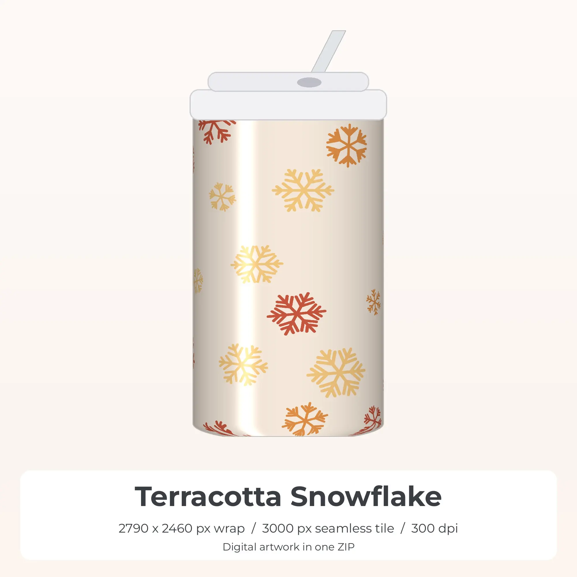Terracotta Snowflake Tumbler Wrap PNG, 20oz Sublimation preview