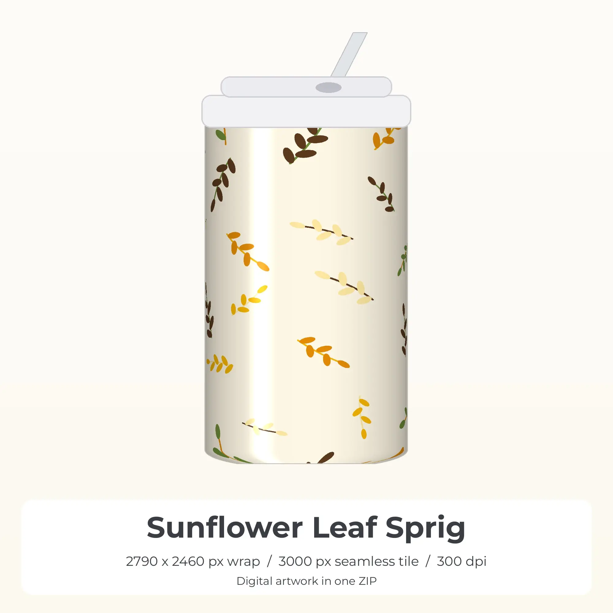 Sunflower Leaf Sprig Tumbler Wrap PNG, 20oz Sublimation preview